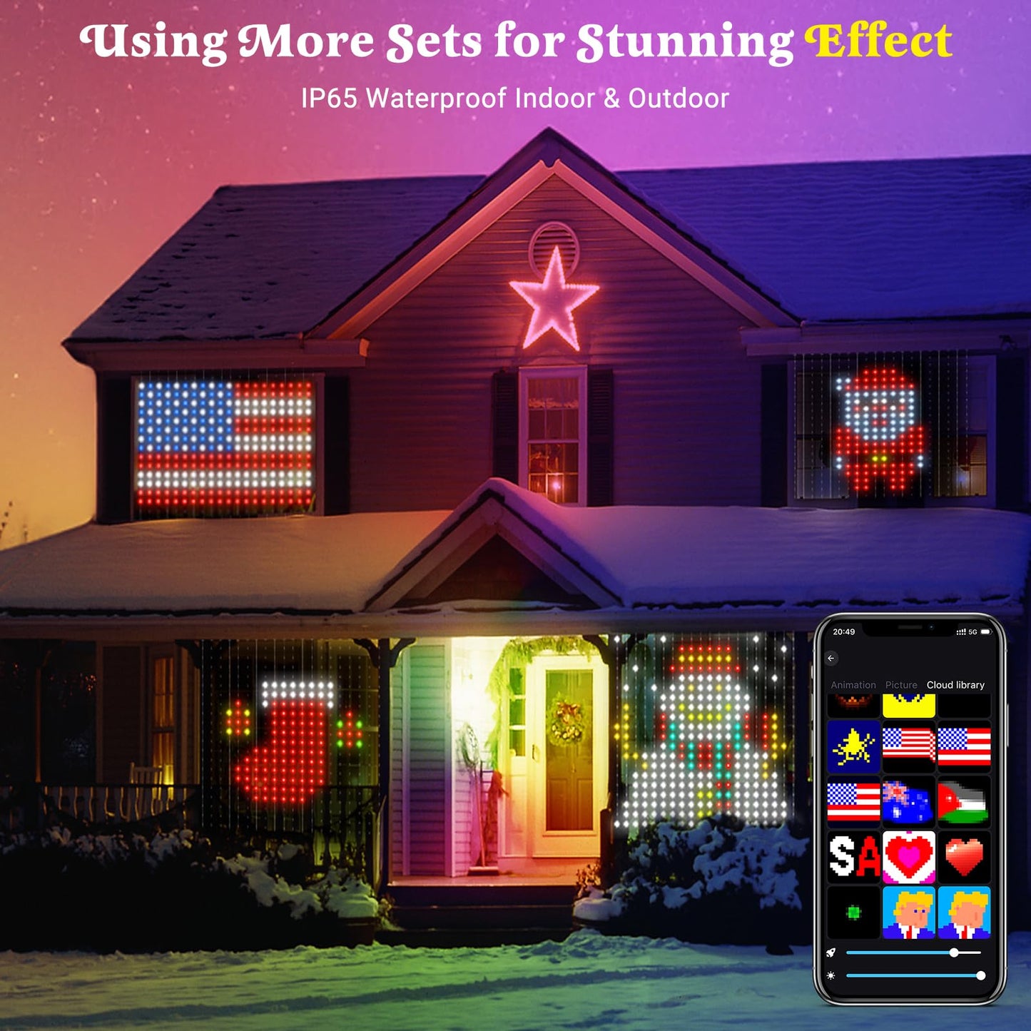 CoziTech Smart Curtain Lights, 400 LED RGB Fairy Light, 6.6x6.6 FT, Plastic, Multicolor, Model CT-RB0707-USB-ZN