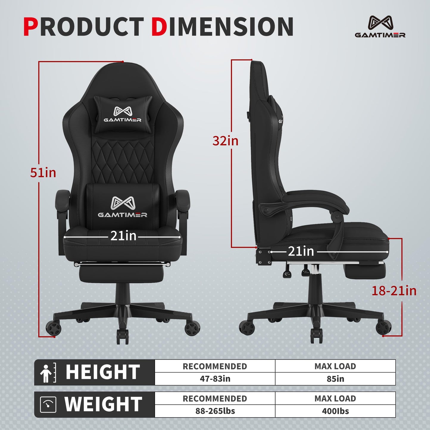 Gamtimer Gaming Chair with Footrest, Ergonomic Computer Chair, PU Breathable Material with Headrest and Lumbar Support, Suitable for Silla Gamer and Adults (White)