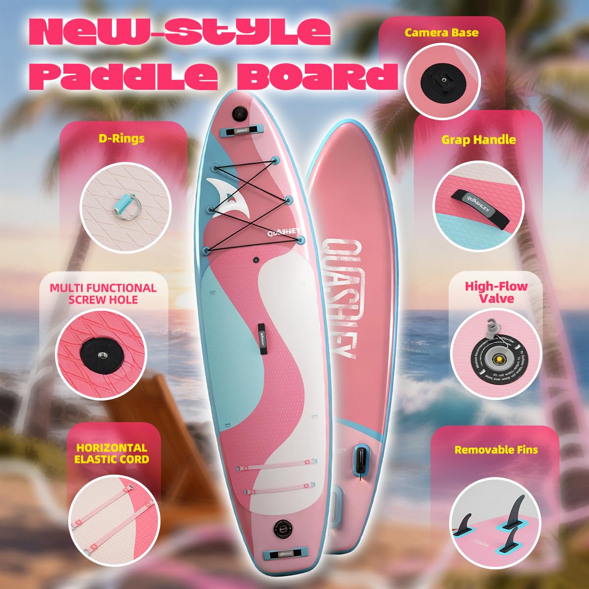 Quashley Inflatable Stand Up Paddle Board - All-Round SUP for Yoga,Fishing,Touring | Portable,Stable,Lightweight with Non-Slip Deck & Paddle for Beginners & Family Fun Berry