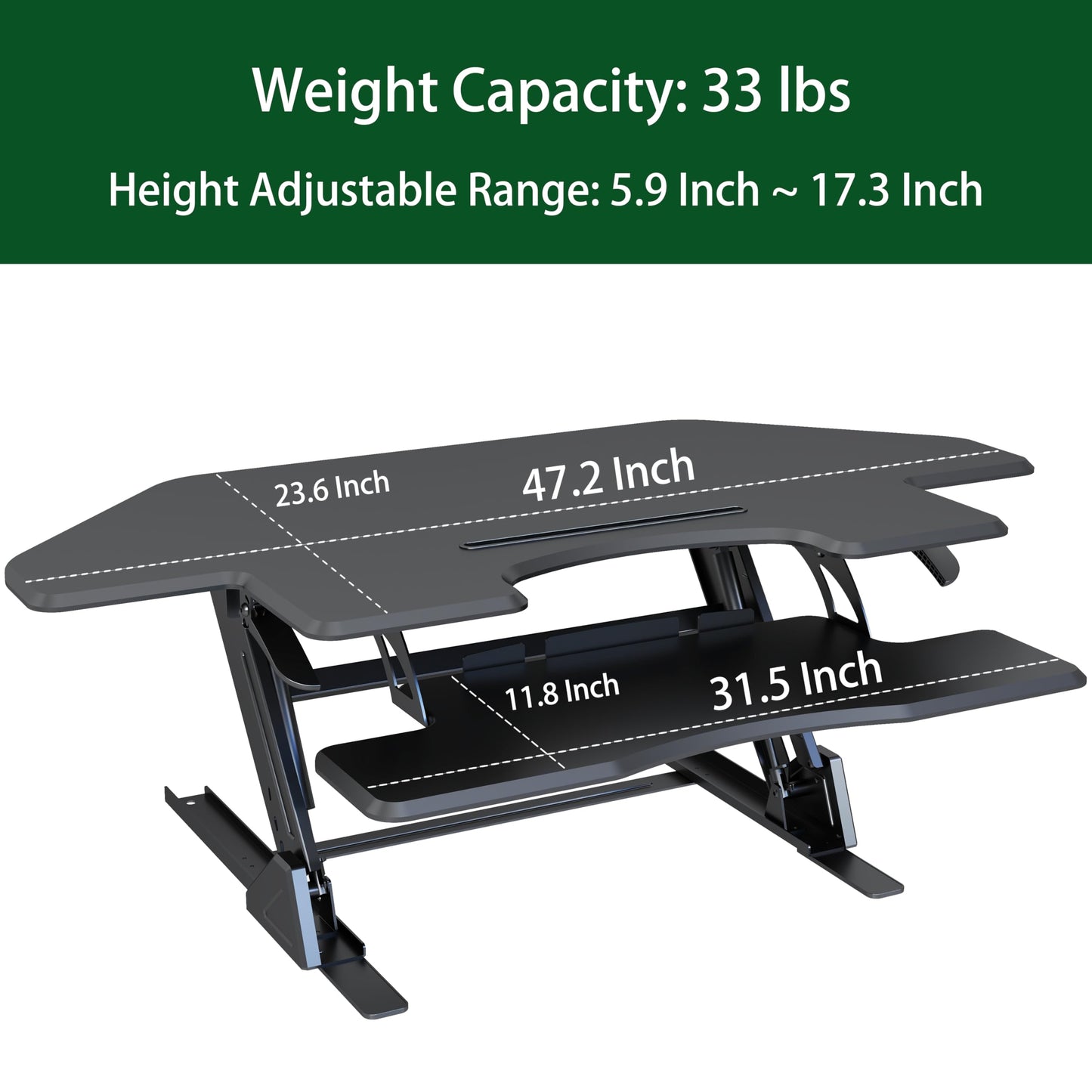 Lubvlook 47 inch Corner Standing Desk Converter, Height Adjustable Sit Stand Desk Riser, Black, GSD06T