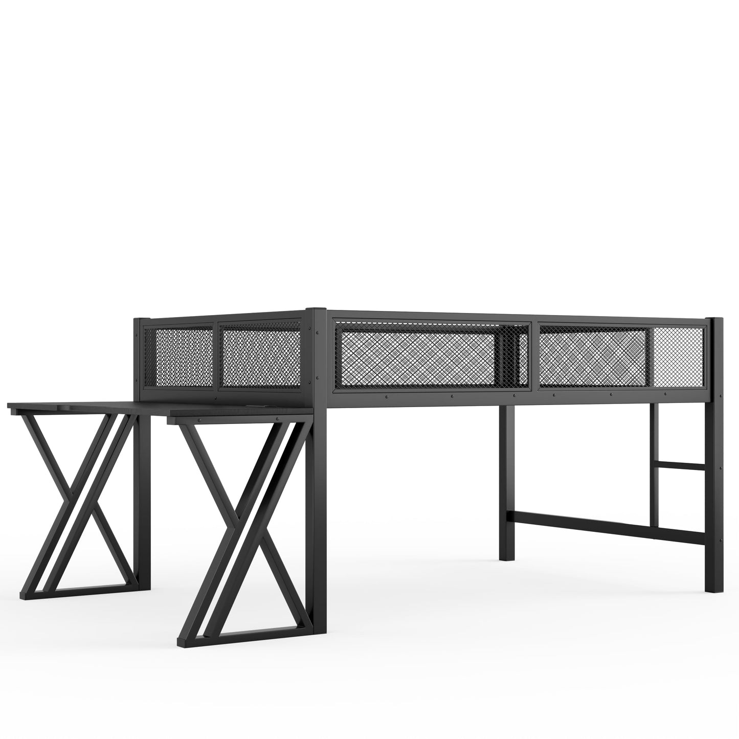 Bellemave Metal Full Low Loft Bed with Desk, LED Lights & Charging Station, Gaming Loft Bed Frame for Boys, Girls & Teens, Space-Saving Kids Full Loft Bed, Black