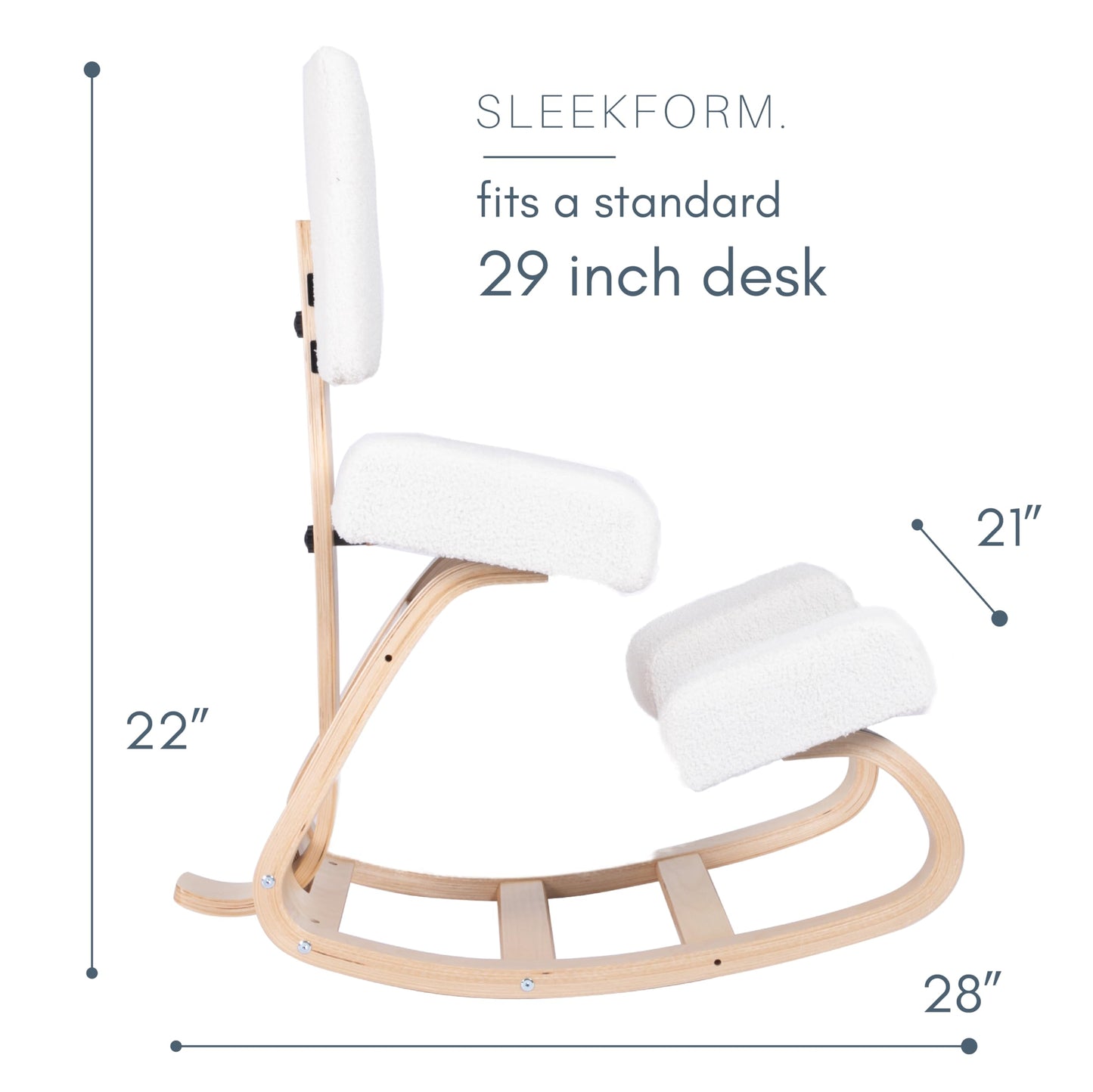 Sleekform East Austin Ergonomic Kneeling Chair with Back Support - Boucle and Wood Ergo Stool for Desk - Best Ergonomic Kneeling Office Chair for Posture and Leg Circulation