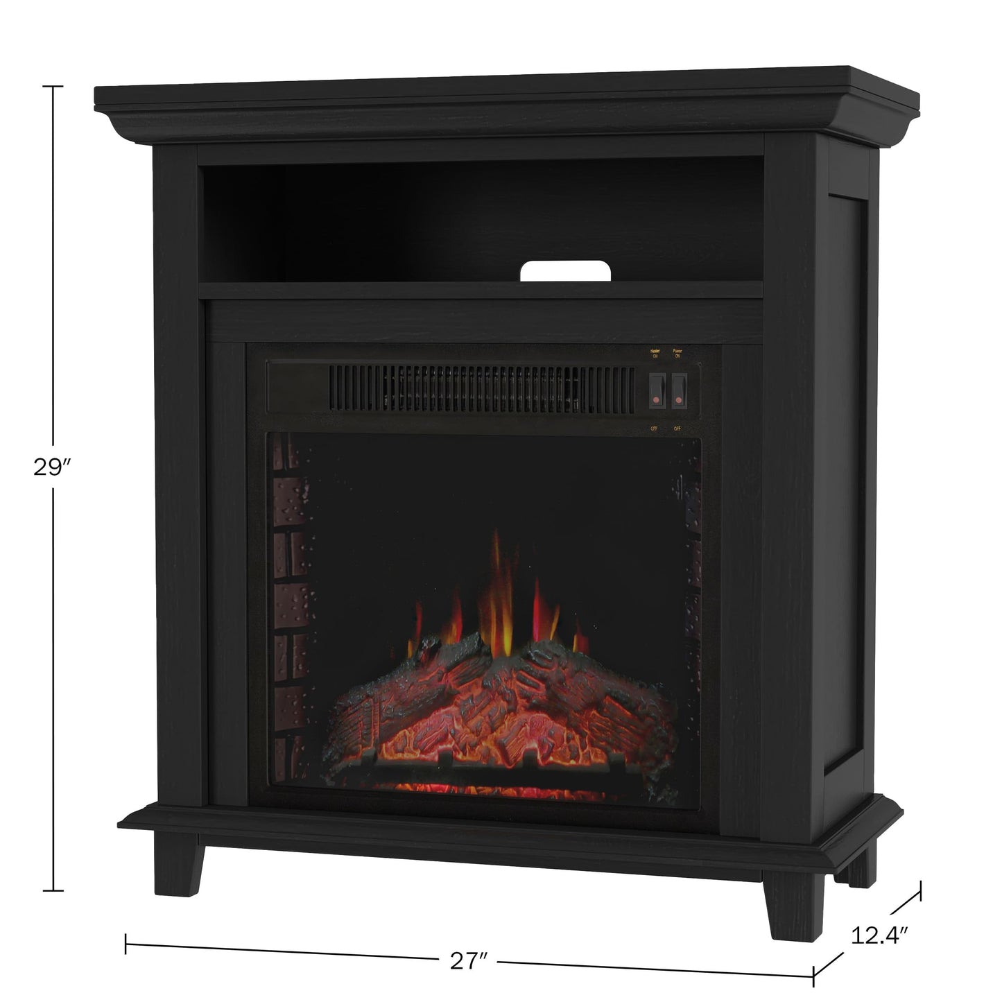 Northwest 27-Inch Electric Fireplace TV Stand for 32” TVs - Fireplace Mantel TV Console Entertainment Center with Shelf - 1400W Electric Fireplace with Mantel Heats Rooms up to 400 SQ FT (Black)