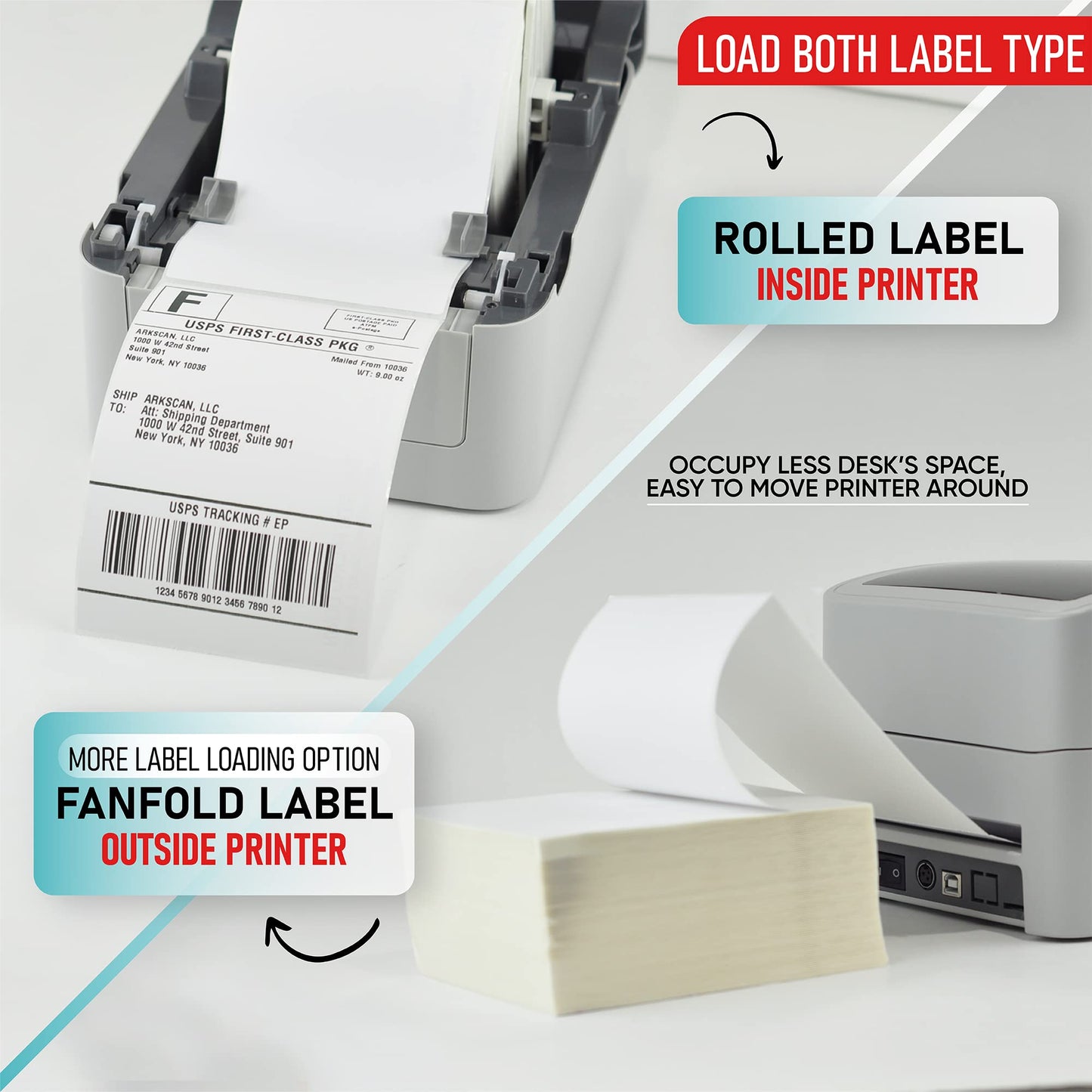 Arkscan 2054K-USB Upgraded 2054A Shipping Label Printer for Windows Mac Chromebook, Support Amazon Paypal Etsy Shopify ShipStation UPS USPS FedEx, fit Roll & Fanfold 4x6 Direct Thermal