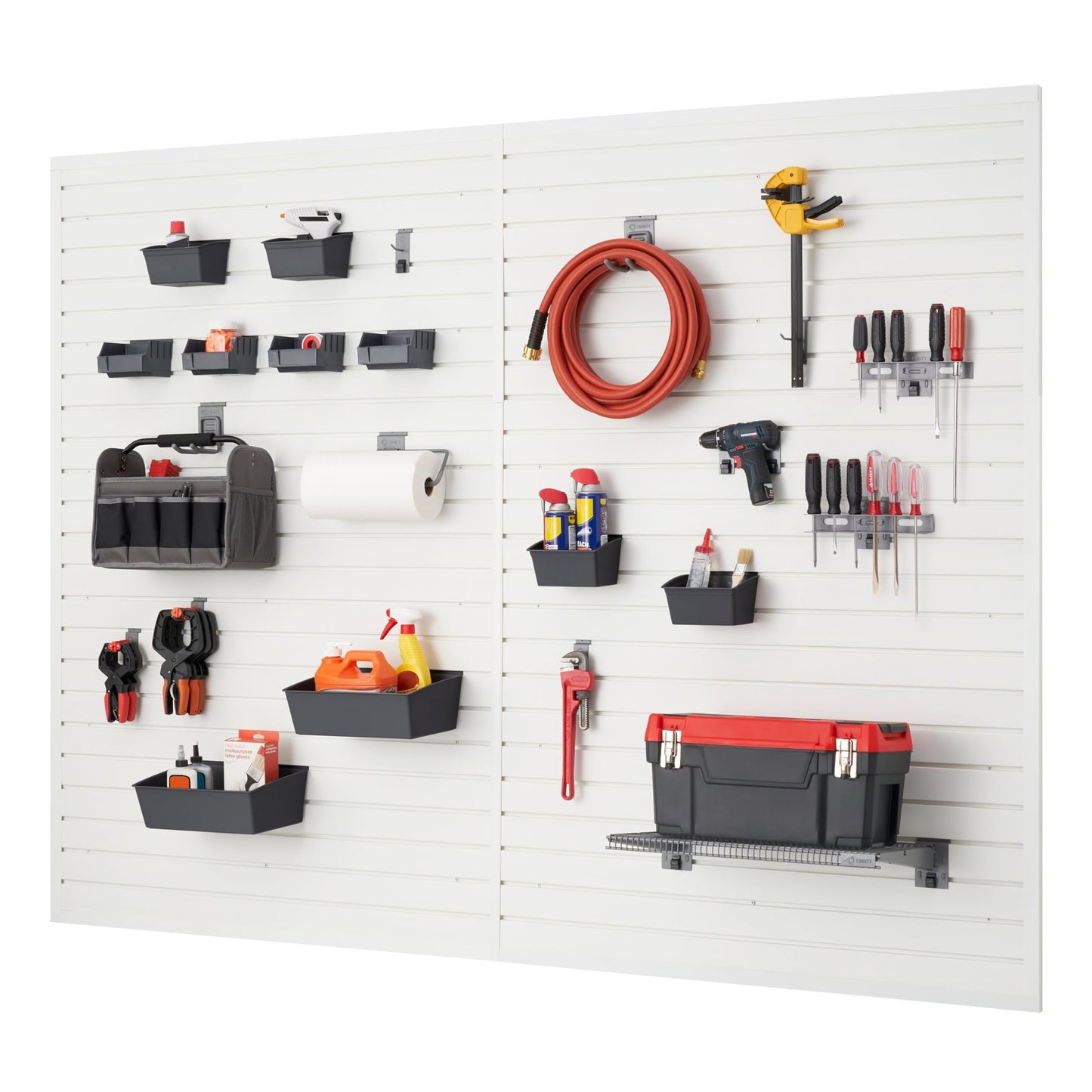 TRINITY 48 Sq Ft Modular Slatwall Panels Kit, Garage Organization and Storage System, Includes 24 Garage Organizer Accessories, 3600 lb Total Capacity, White PVC, Stud Mount Hardware Included