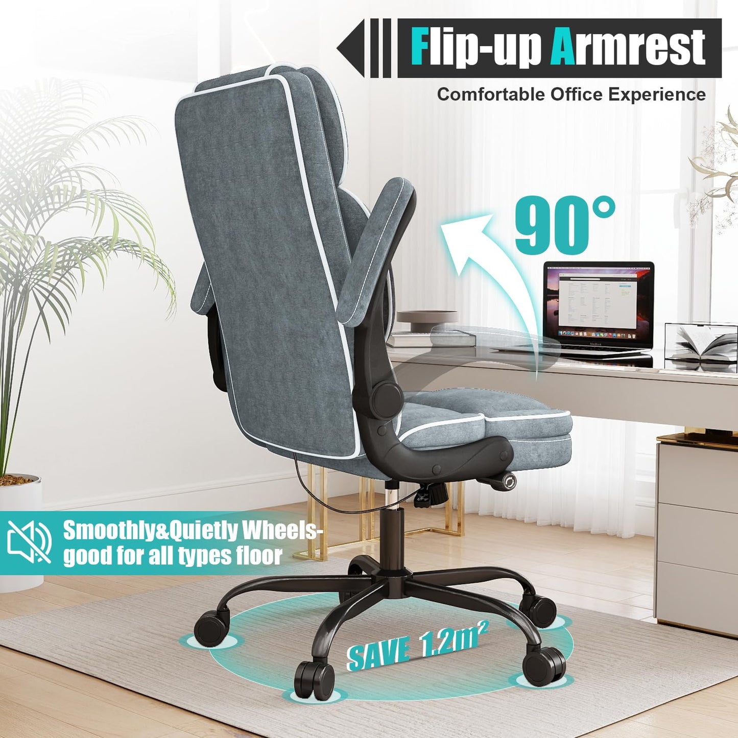 Big and Tall Office Chair with Adjustable Lumbar Support,Breathable Fabric High Back Desk Computer Chair with Adjustable Flip-up Armrests,Ergonomic Swivel PC Chair with Rocking Function