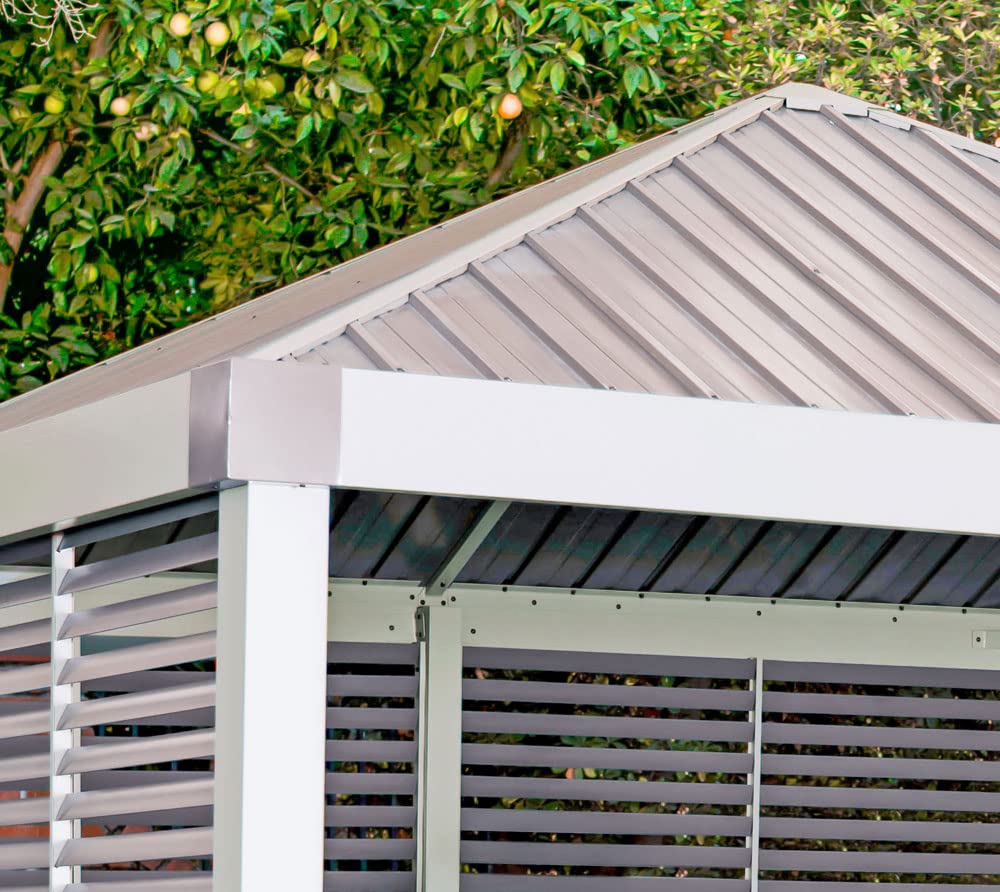 Sojag 12' x 12' Nanda Hardtop Gazebo Outdoor Weather-Resistant Aluminum Frame Shelter with Mosquito Net Champagne