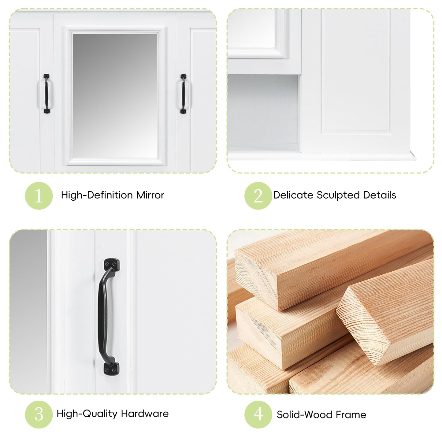 36x28 Inch Medicine Cabinet with Mirror, Wall-Mounted Wood Bathroom Storage Cabinet with Adjustable Shelf and 3 Doors for Laundry Kitchen, White