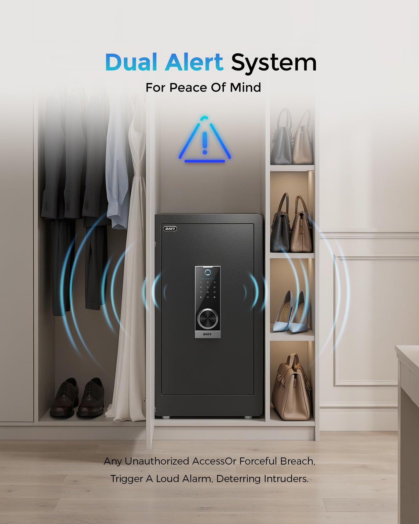 DAYI Biometric Fingerprint Safe Box, 4.0 Cubic Feet Home Safes with Fireproof Bag, Digital Touchpad Security Safe for Money Cash Documents, Dual Alarm System - 70 Pro
