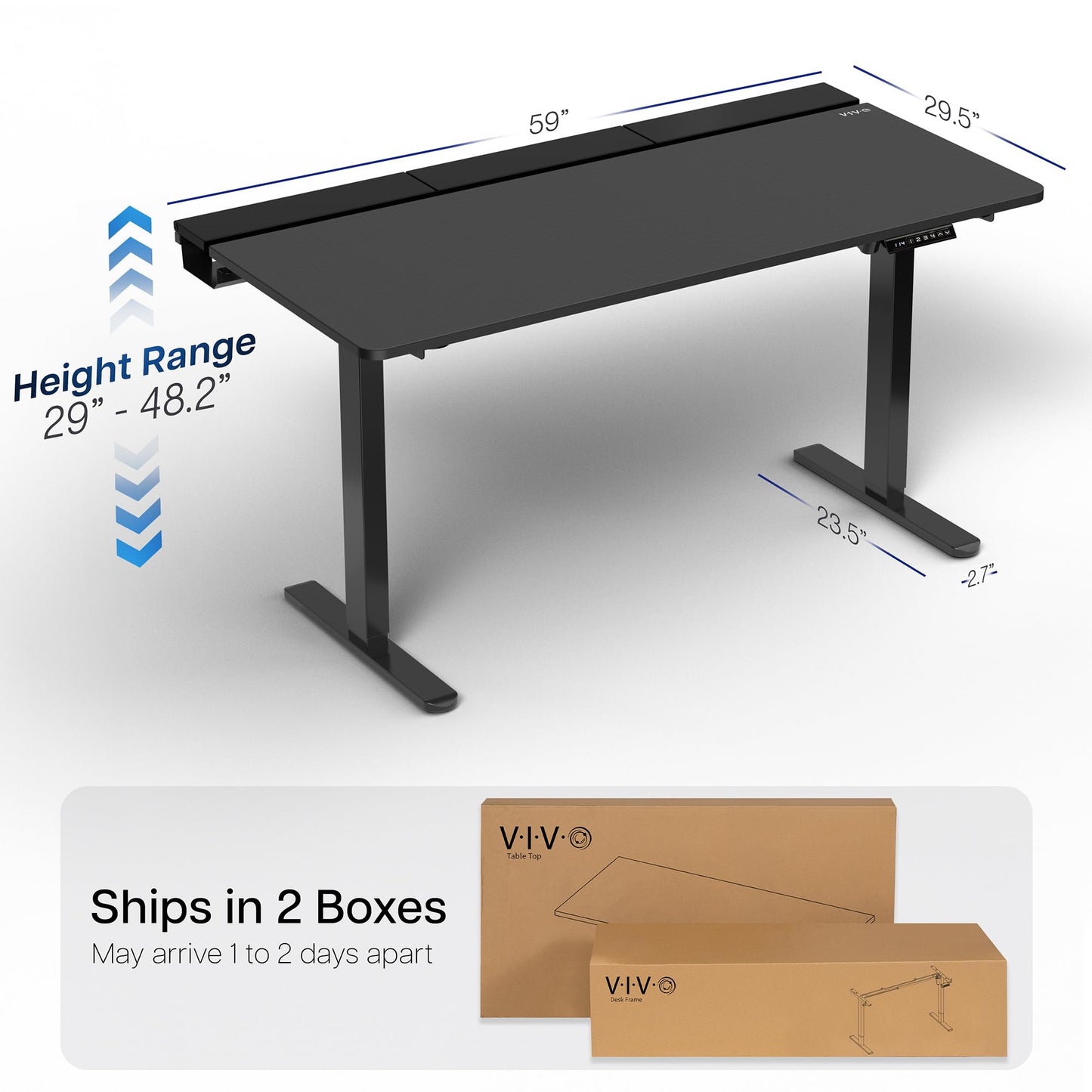 VIVO Electric 60 x 30 in Standing Adjustable Gaming Desk with Hidden Cable Trays, Full-Size Mouse Pad, Holds 220 lbs, Black Top Black Frame, DESK-KIT-1B6-P3B
