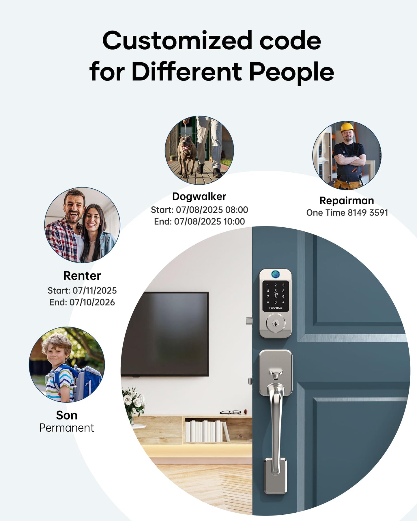 Wi-Fi Front Door Lock Set - HEANTLE Smart Locks for Front Door Built-in WiFi Keyless Entry Deadbolt with Handle Set Fingerprint Smart Electronic Deadbolt, Works with Alexa & Google Assistant Silver