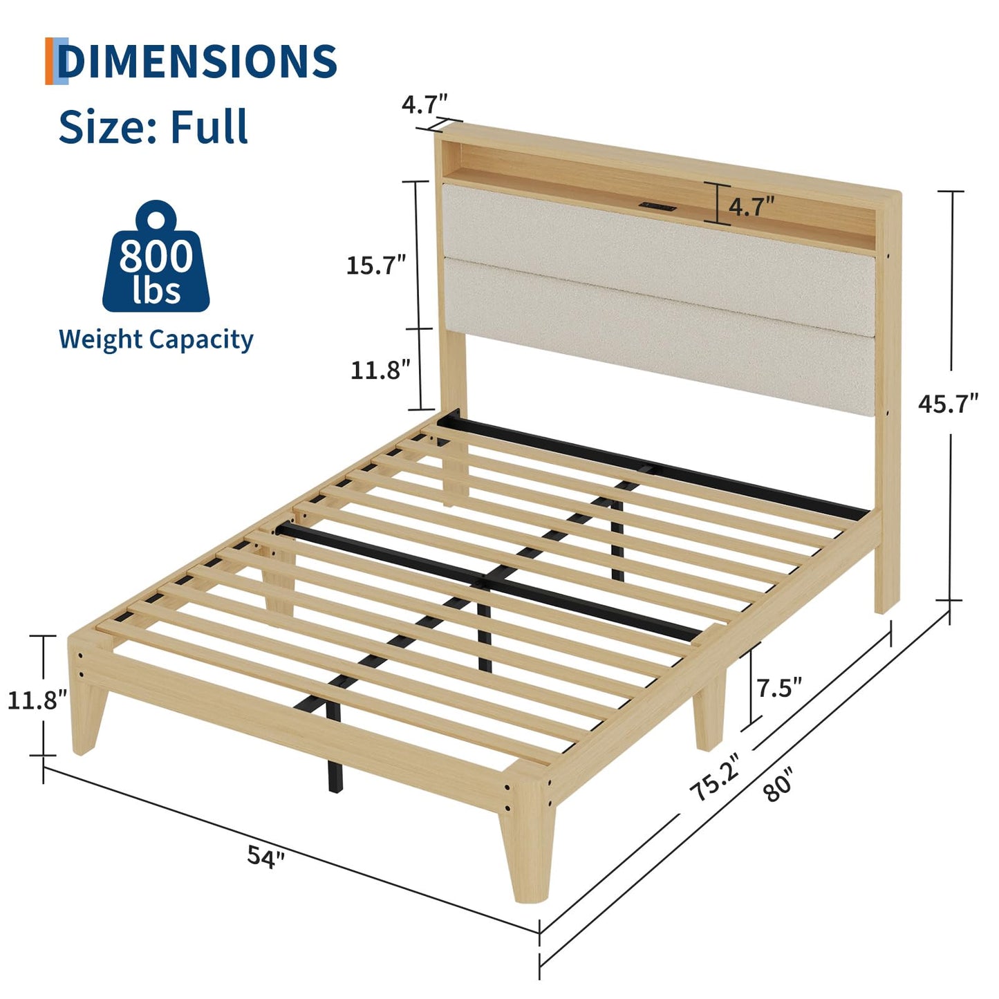 GAOMON Full Size Upholstered Platform Bed Frame with RGB LED Lights, Storage Headboard & Charging Station, Under Bed Storage, No Box Spring Needed, Cream