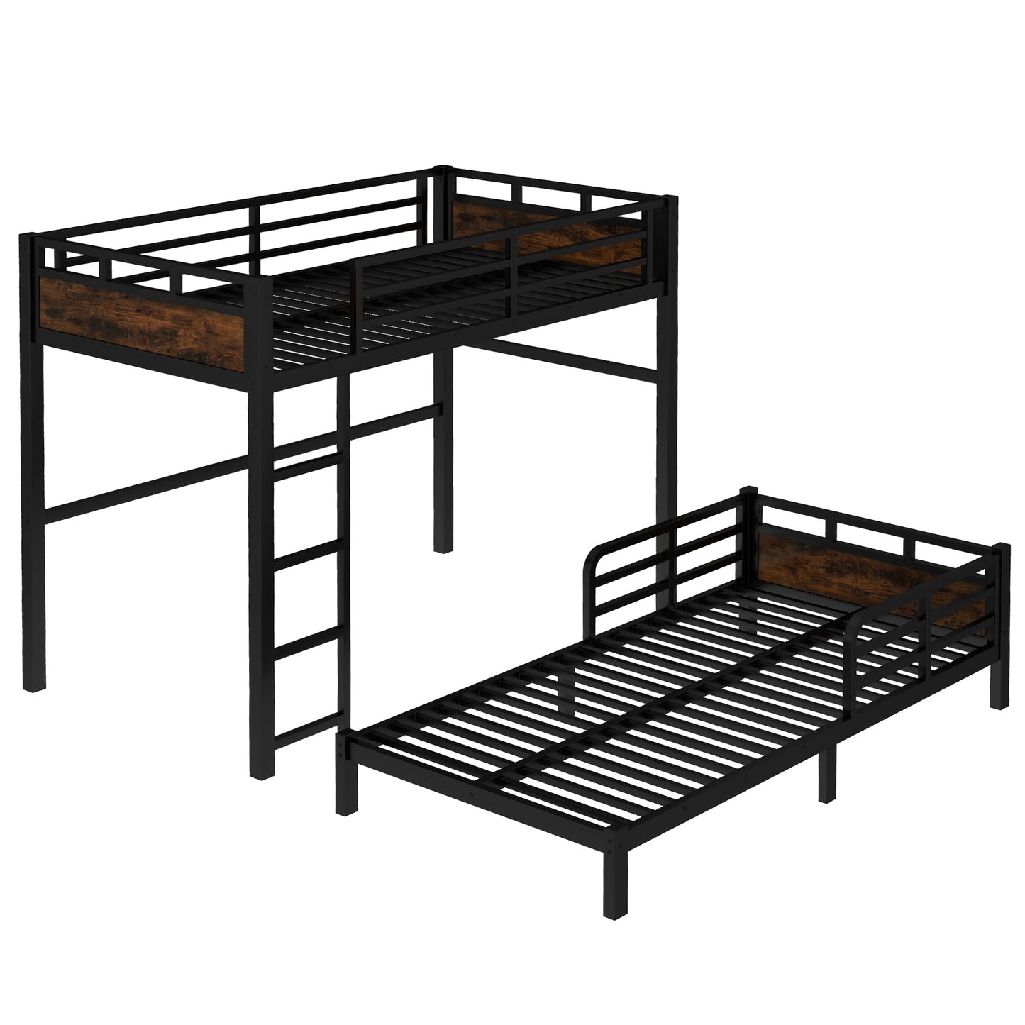 Twin XL Over Twin XL Metal Bunk Bed, Heavy Duty Convertible Bunk Bed Frame with Headboard & Full Guardrails, Can Be Split into Two Platform Beds or Loft Bed,Vintage