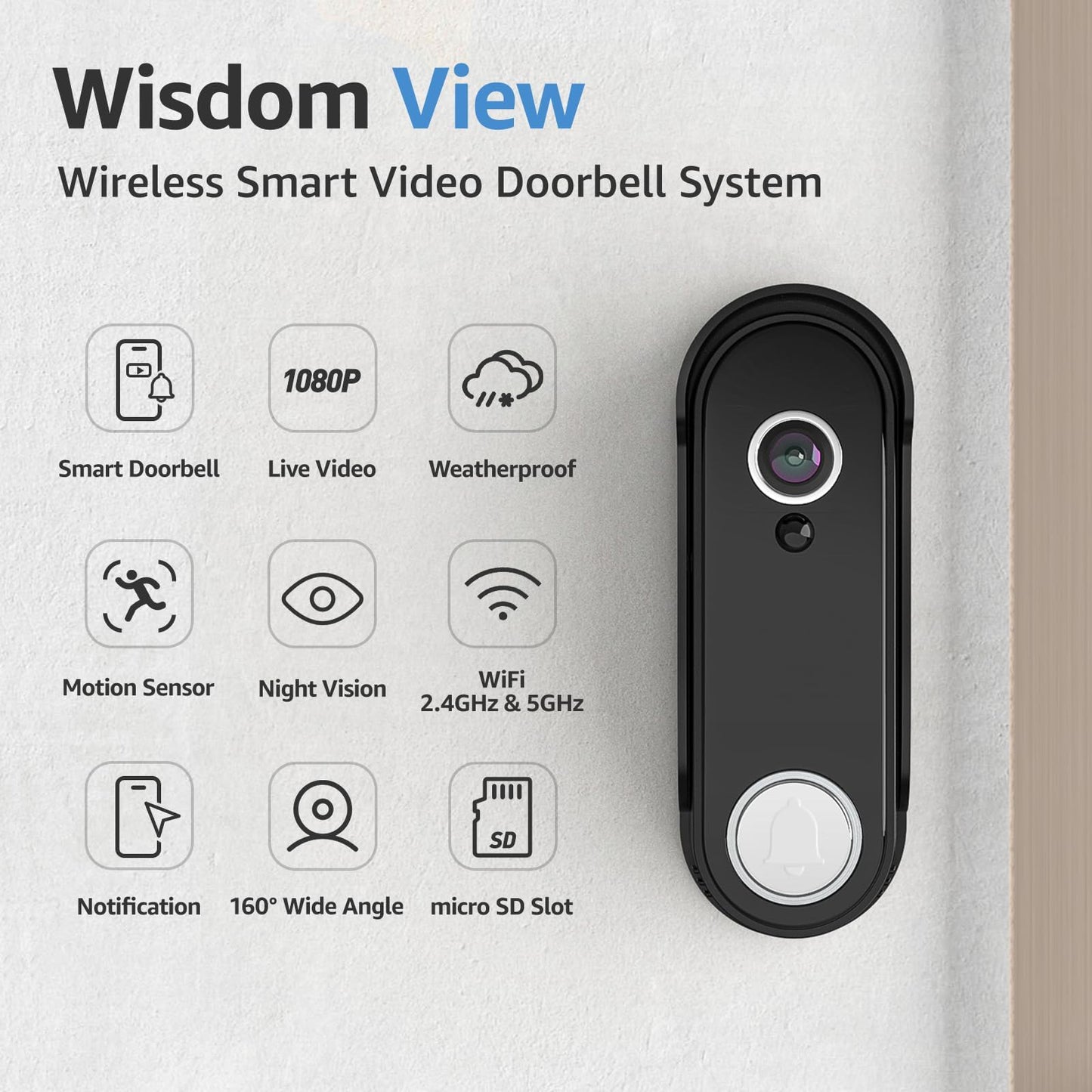 WISDOM VIEW Wireless Smart Video Doorbell System,7" Touchscreen Display,1080P Video Doorbell Camera with Motion Detection,2-Way Audio,Local Storage No Subscription, Easy Install Without Wiring