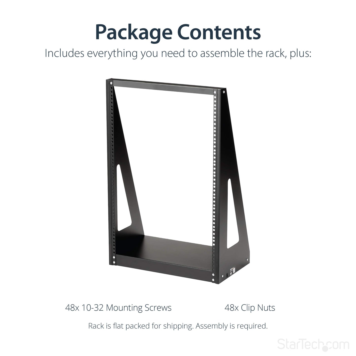 StarTech 16U 2-Post Open Frame Desktop Server Rack, 19in Compact Space-Saving Floor IT Rack with 350lb (160kg) Weight Capacity
