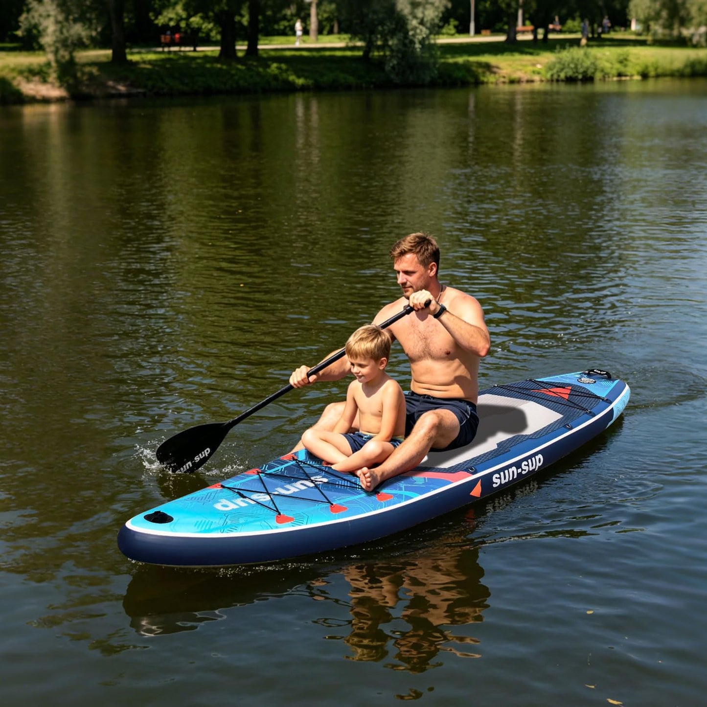 SUN-SUP 11ft Inflatable Stand Up Paddle Board, All-Around Inflatable SUP with Non-Slip Deck for Fishing, Surfing, Yoga and Multi Water Sports