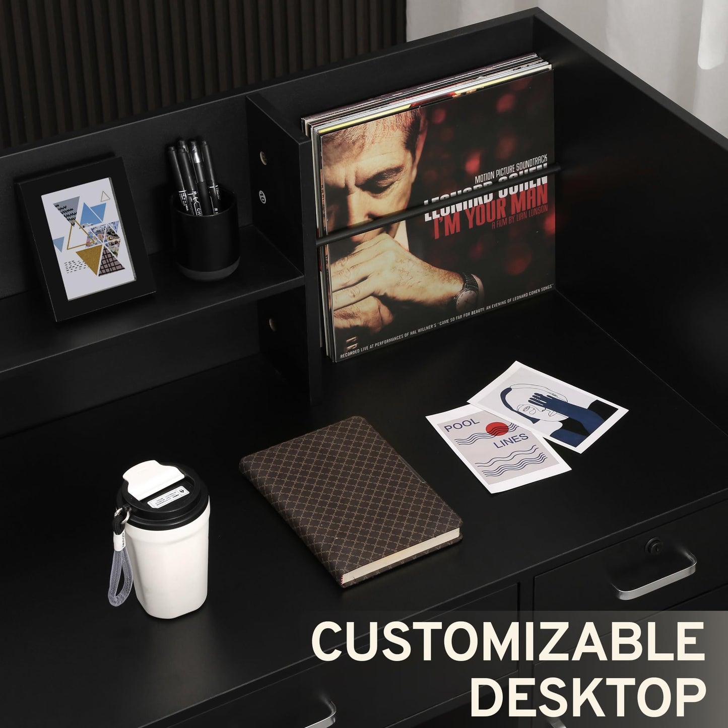 Houseables Receptionist Desk, Reception Desk with Counter, Checkout Counter, Cashier, Front Office, Small Spaces, Retail Table, Modern, Black, for Cash, Lobby, Salon, Store, Check Out/in, 47x44x19in