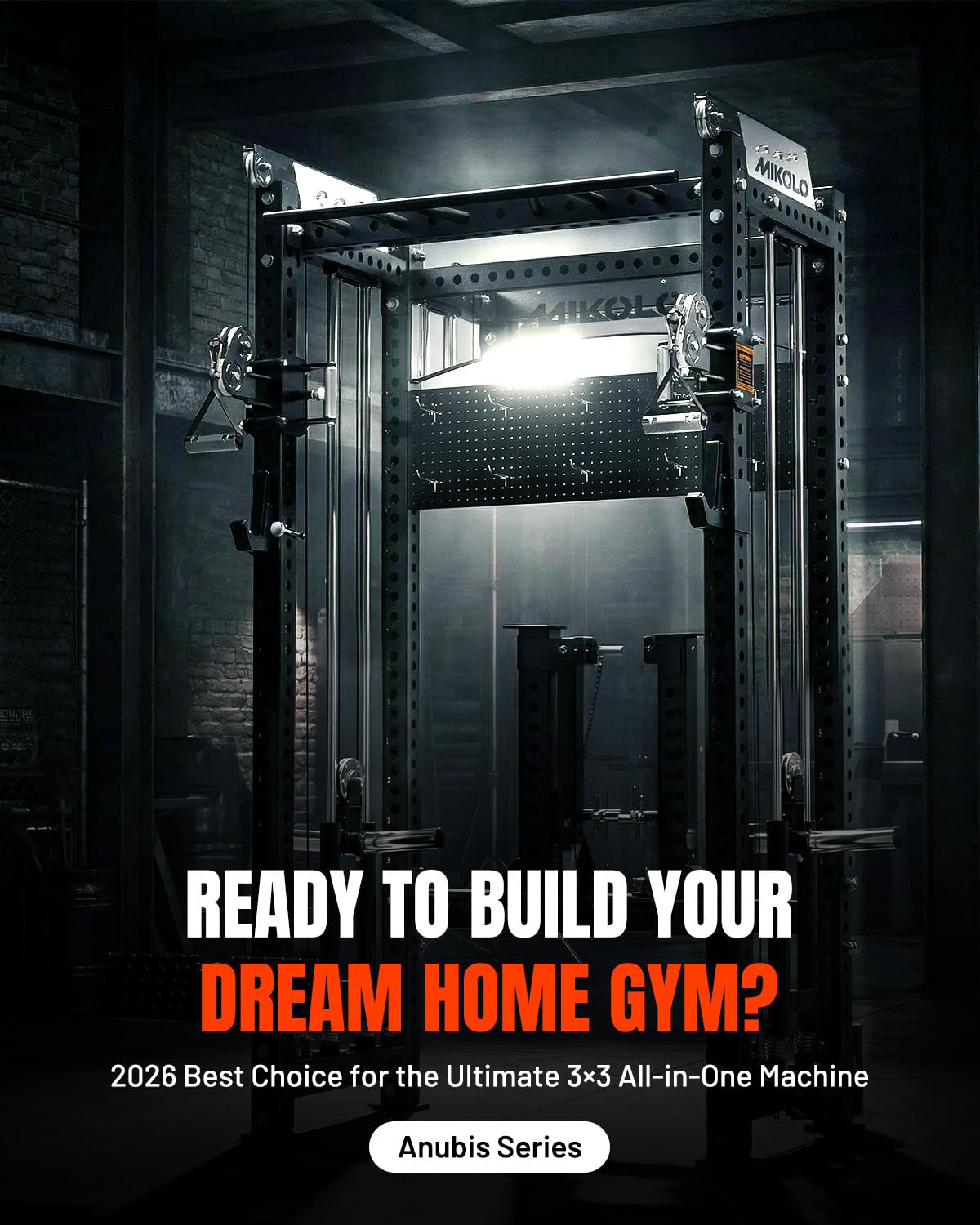 Mikolo Anubis-2.0 Standard Smith Machine, 3200LBS Power Cage with LAT Pulldown&Cable Crossover, Multi-Function Trainer with Aluminum Pulley System for Fitness Home Gym