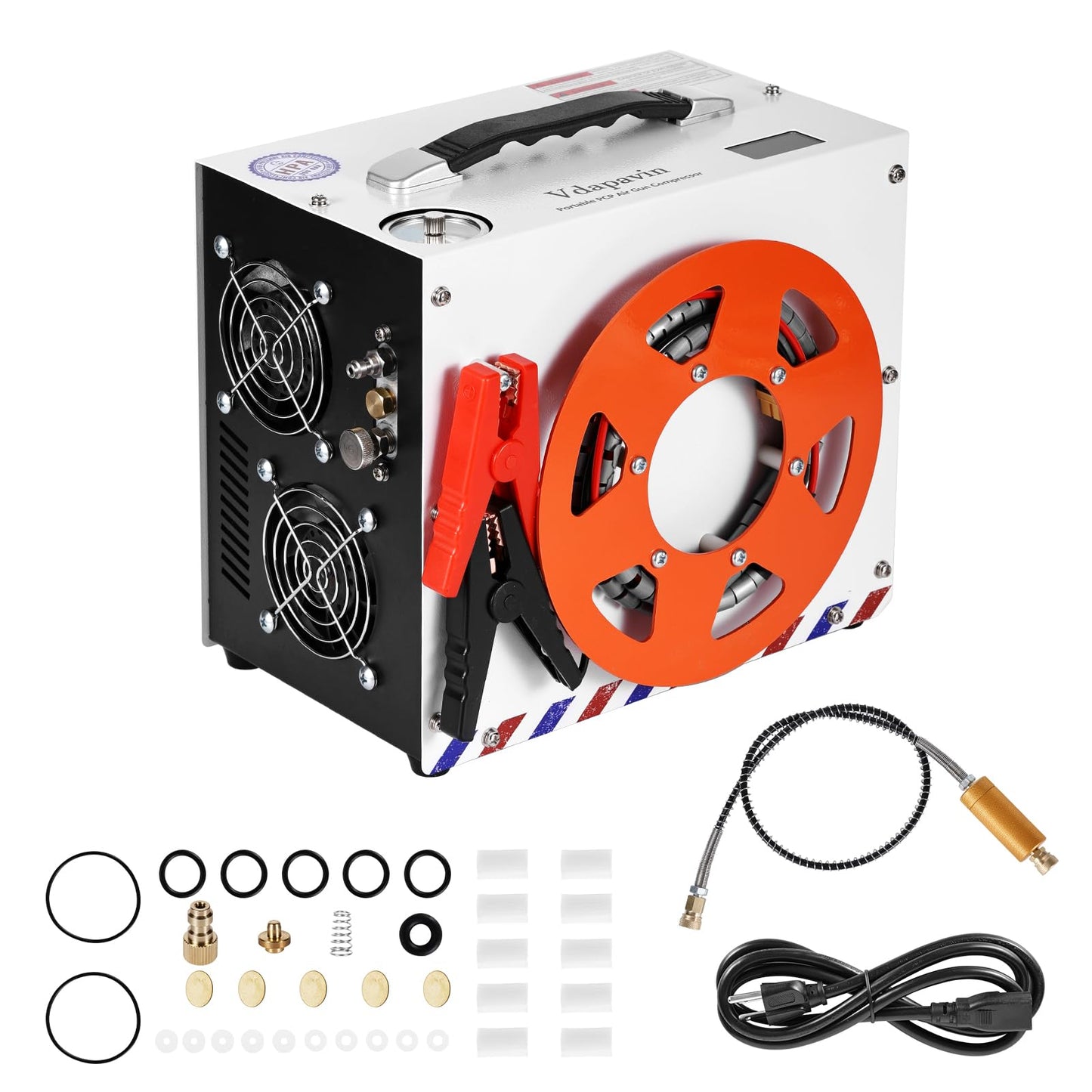 PCP Air Compressor, Portable 4500 PSI/300 Bar Air Pump, supports 12V DC or 120V/220V AC, Auto-stop, oil-free/water-free design, for Paintball, Air Rifle, HPA Tanks