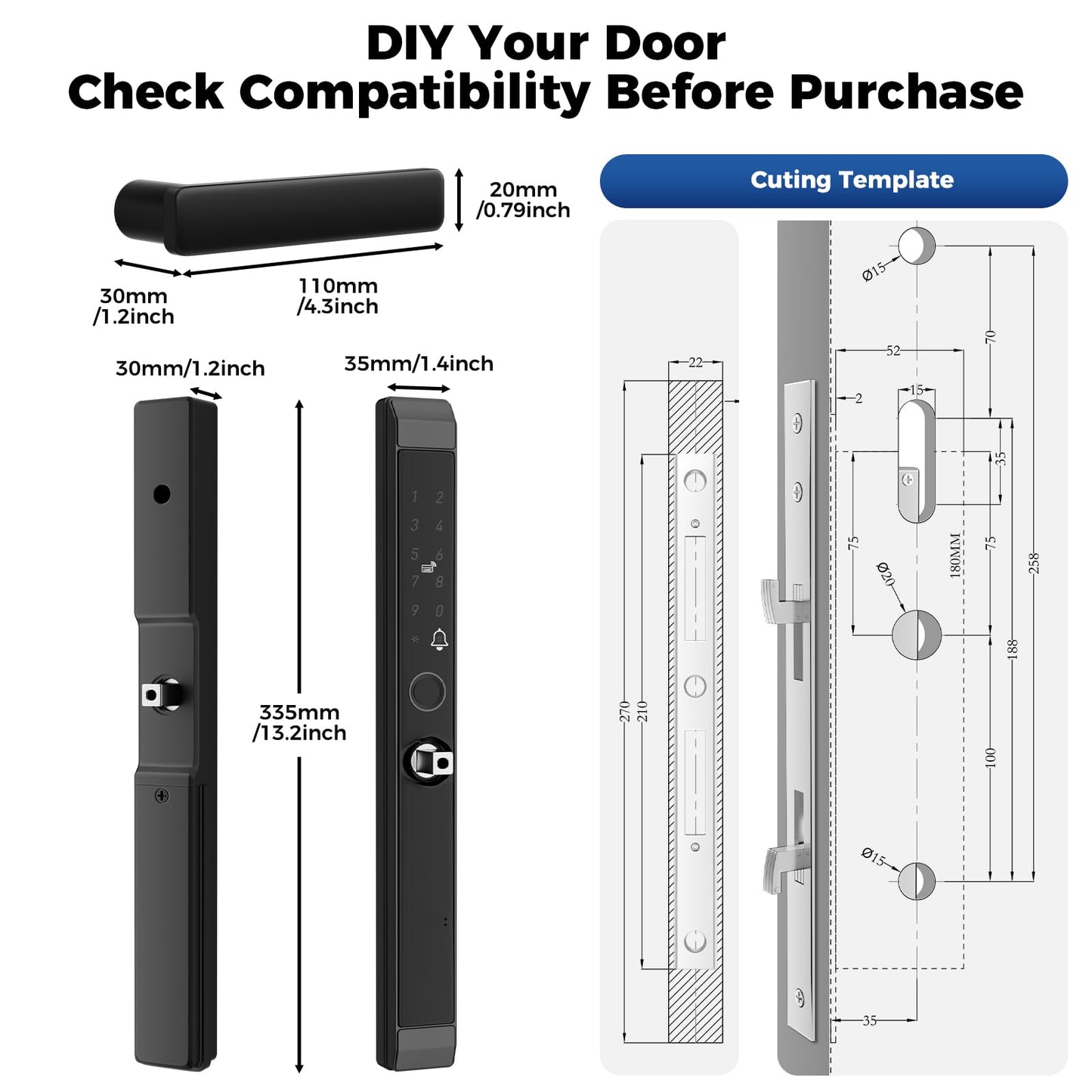Sliding Door Smart Lock, Sliding Glass Door Lock with Fingerprint, JNZCH Smart Mortise Lock with App Control, IC Card, Keys, Anti-Peep Touchscreen, Perfect for Patio