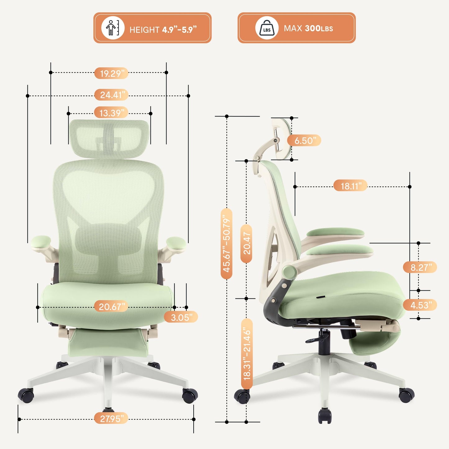 FLEXISPOT Foldex Ergonomic Office Chair, Folding Chair for Small Spaces with Lumbar Support, Flip-up Armrests, 3D Headrest, Desk Chairs with Footrest for Work,Video Game (Foam Seat, Green)