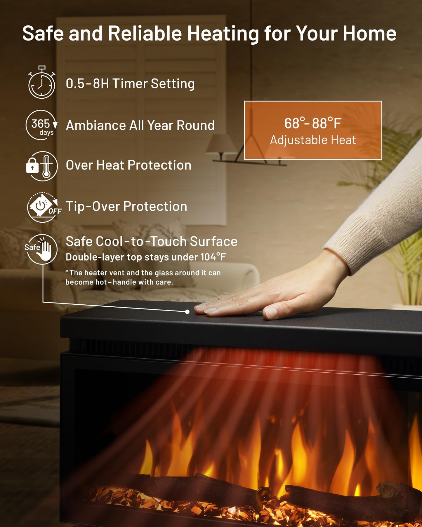 WALL FLAMEBAR Electric Fireplace Freestanding, Wall Mounted, Moves with TV Stand – WiFi Enabled,750/1500W Heater, 1500 Flame Color Combinations, for Living Room or Bedroom, Modern 40" Wide