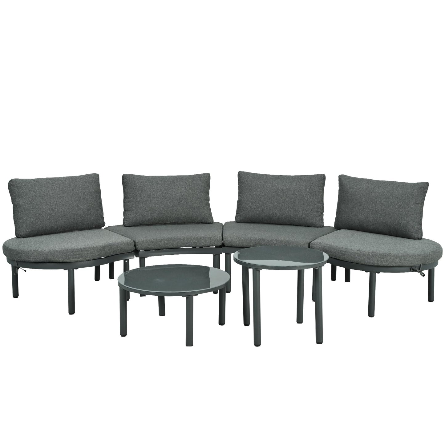 YOPTO 6-Piece Patio Sofa Furniture Set,Half Moon Outdoor Sectional Sofa with 2 High-Low Coffee Tables and Tempered Glass,PE Wicker Rattan Chair w/ 4 Pillows & Cushions,Furniture for Poolside,Gray