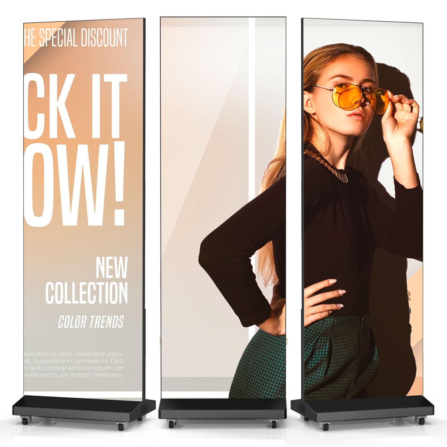 80" LED Digital Signage Display with Flight Case, P1.86 Foldable Spliceable LED Poster Screen Kiosk with Content Management System, WiFi/USB/HDMI for Events, Rentals & Commercial Use (Black, 1 Panel)