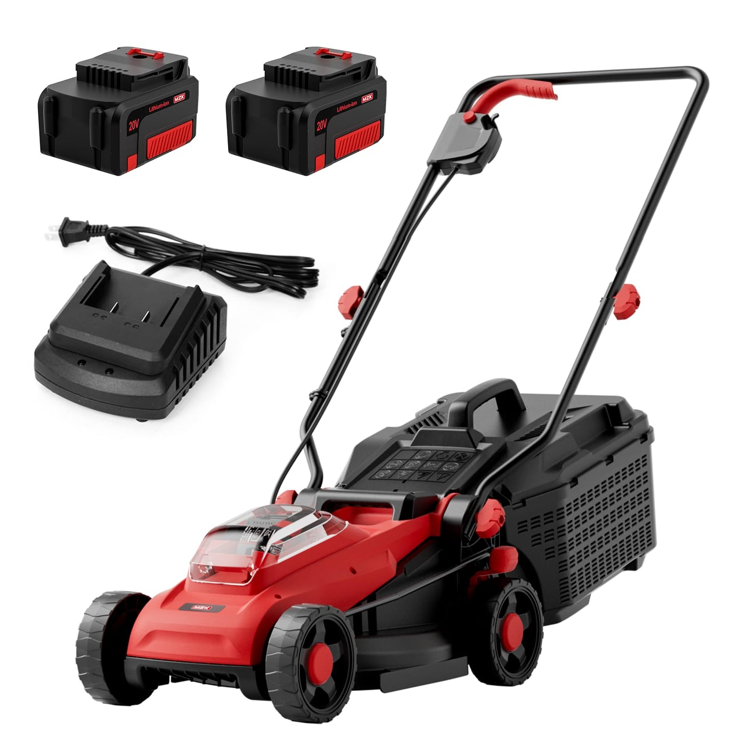 MZK 20V 13" Electric Lawn Mower, Brushless Cordless Lawn Mower with 4-Position Height Adjustment, Walk-Behind Push Mowers with 8 Gallon Grass Bag, 2 x 4.0Ah Batteries & Charger Included, LM13G8