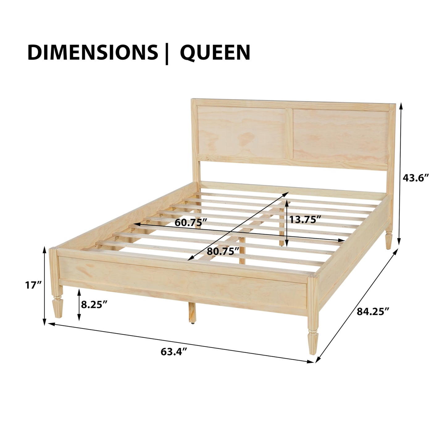 Merax Queen Size Wood Platform Bed, Rustic Farmhouse Bed Frame with Tall Panel Headboard, Wooden Slats Support, Under-Bed Storage Space, No Box Spring Needed, Easy Assembly, Natural