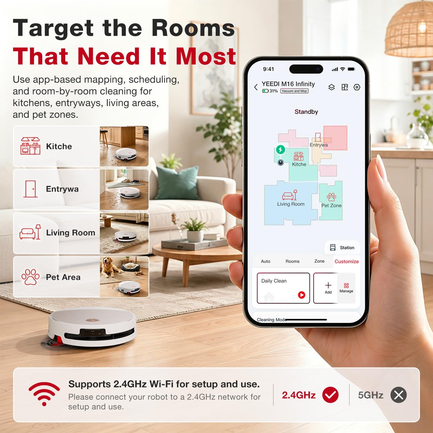 Yeedi M16 Infinity Robot Vacuum and Mop, 30000Pa Suction, Self-Cleaning Roller Mop, ZeroTangle 4.0 for Pet Hair, Self-Emptying Omni Station, AI Obstacle Avoidance