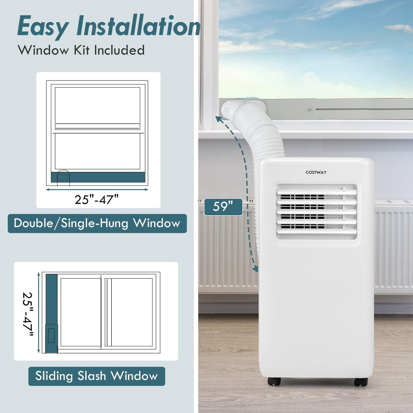 COSTWAY Portable Air Conditioner, 10000 BTU Portable AC Unit with Fan & Dehumidifier, Smart Sleep Mode, 24H Timer, Auto Swing & Window Installation Kit, Cools up to 350 Sq.Ft (10000 BTU)
