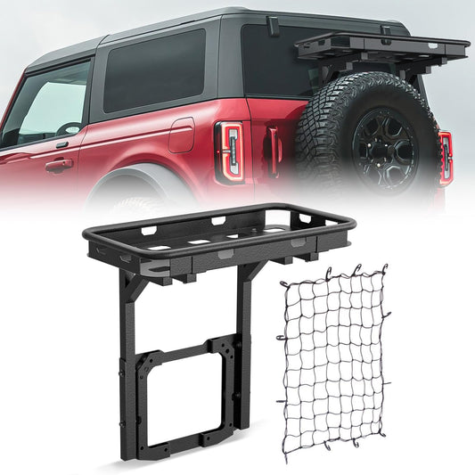 YZONA for Bronco Rear Cargo Basket on OE Tailgate Compatible with 2021 2022 2023 2024 2025 2026 Ford Bronco, Spare Tire Cargo Rack, Luggage Storage Carrier (2/4 Doors, Bolt-On Installation)