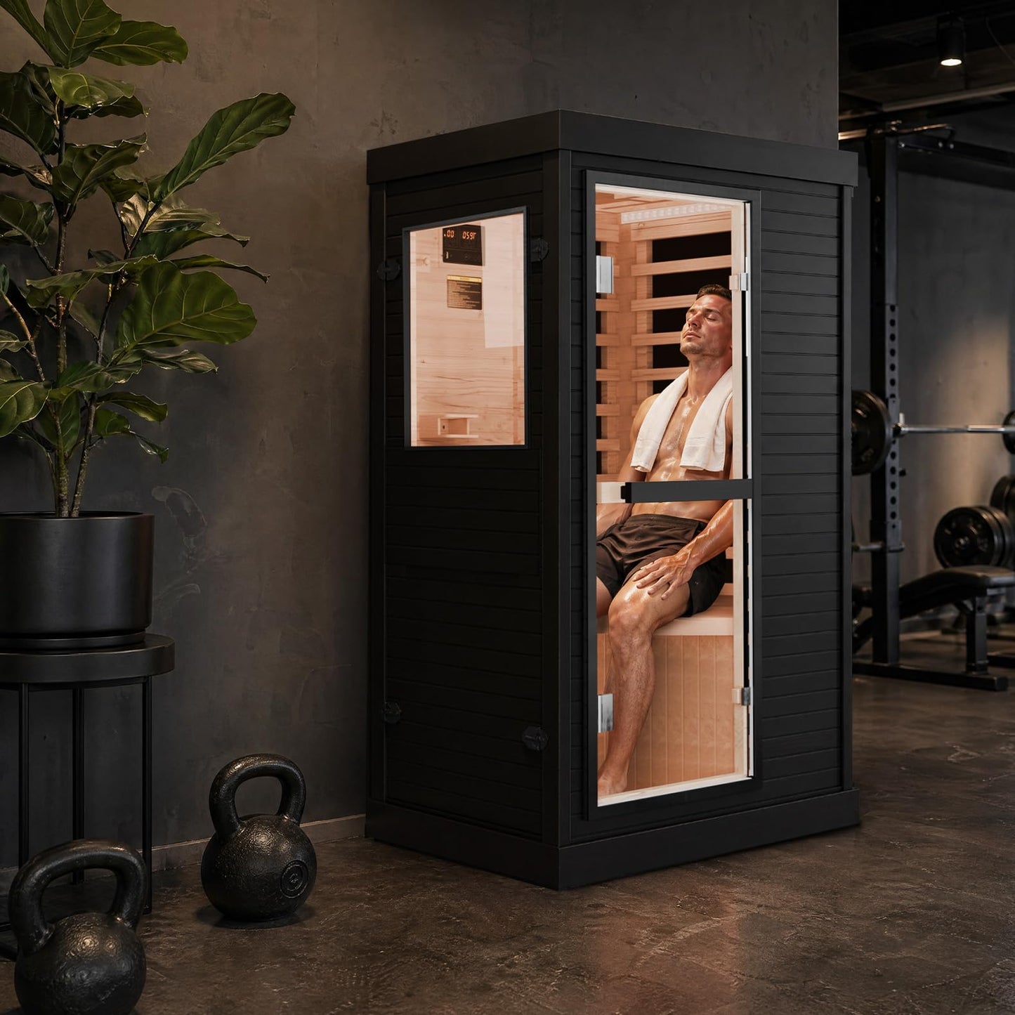 Mikolo 1 Person Far Infrared Sauna for Home | Ultra-Low EMF Indoor Dry Sauna | Solid Canadian Hemlock with 5 Carbon Heaters | Chromotherapy Light Therapy & Bluetooth for Wellness and Relaxation(Black)