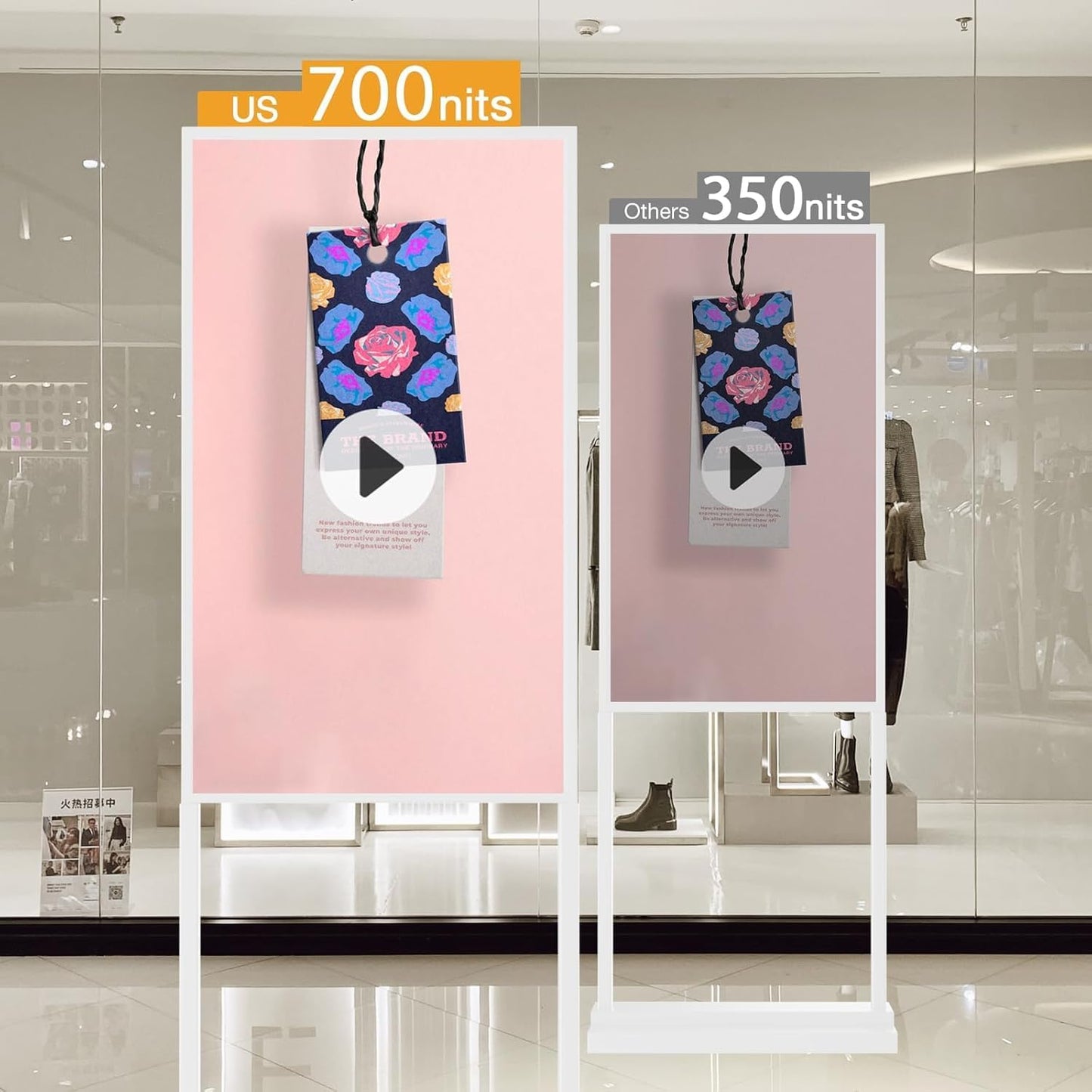 Canlarriz 32 inch Digital Signage Kiosk 700 nits FHD Ultra-Bright Advertising Screen Floor Standing Digital Poster for Retail Displays and Trade Show Display Free Web Content Editor Android USB