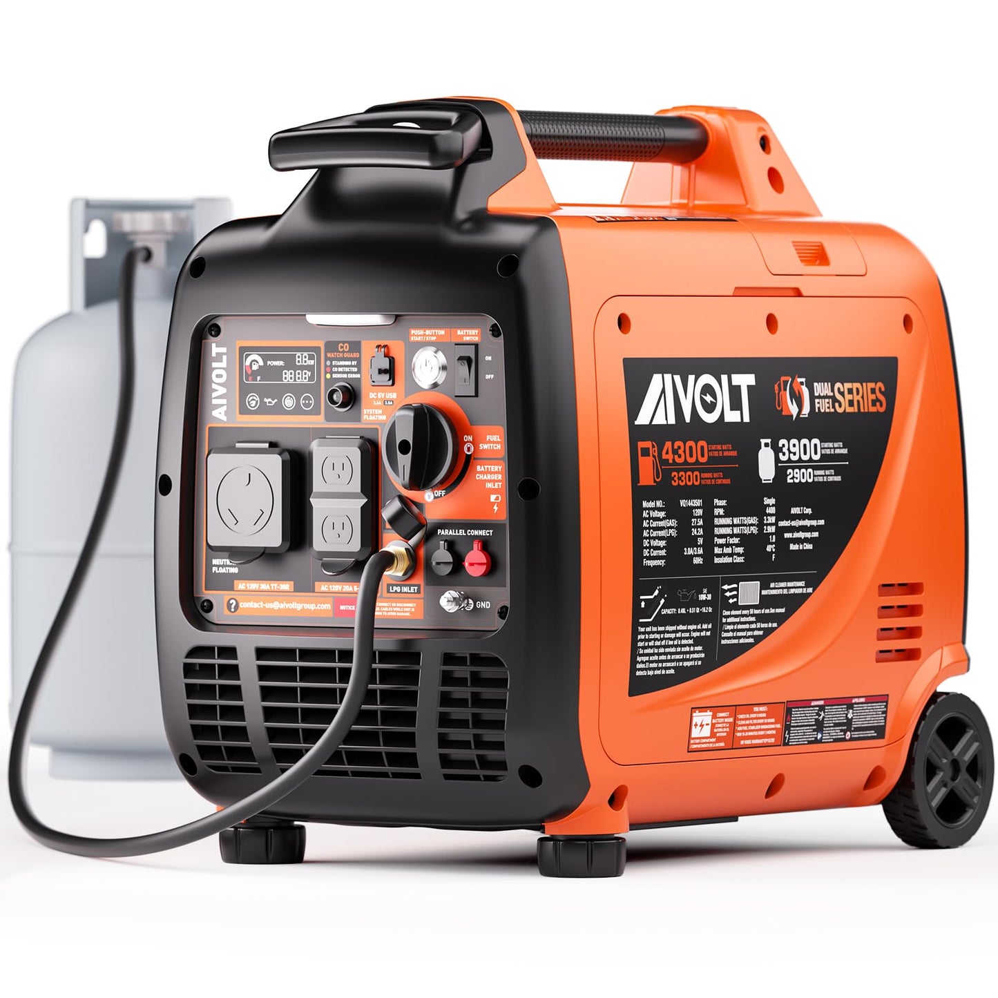 Dual Fuel Inverter Generator 4300W with Wheel Kit, Portable Generator 3-Way Remote/Electric/Recoil Start, Auto-Switch, Ultra-Quiet for RV Camping & Home Backup