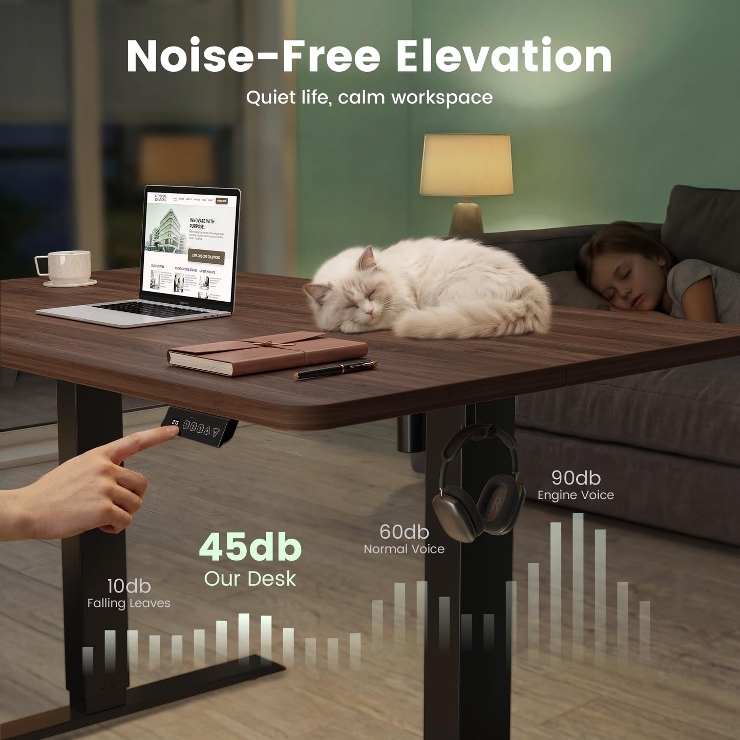 CubiCubi Standing Desk, 63 x 28 Inches Electric Height Adjustable Computer Desk, Sit Stand up Home Office Desk with Memory Presets, Dark Walnut