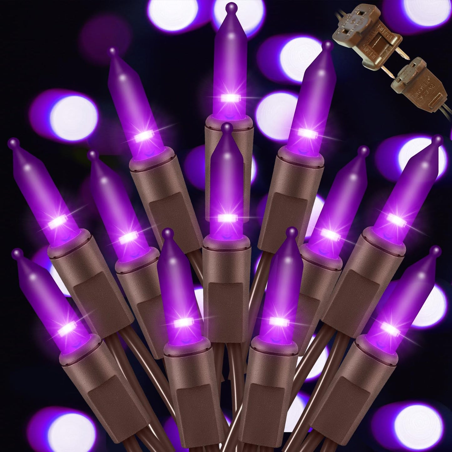 LAMPHOME Halloween Purple String Lights, 100 Mini Fairy Lights, 20Ft Brown Wire, Holiday Décor for Home, Christmas, Patio