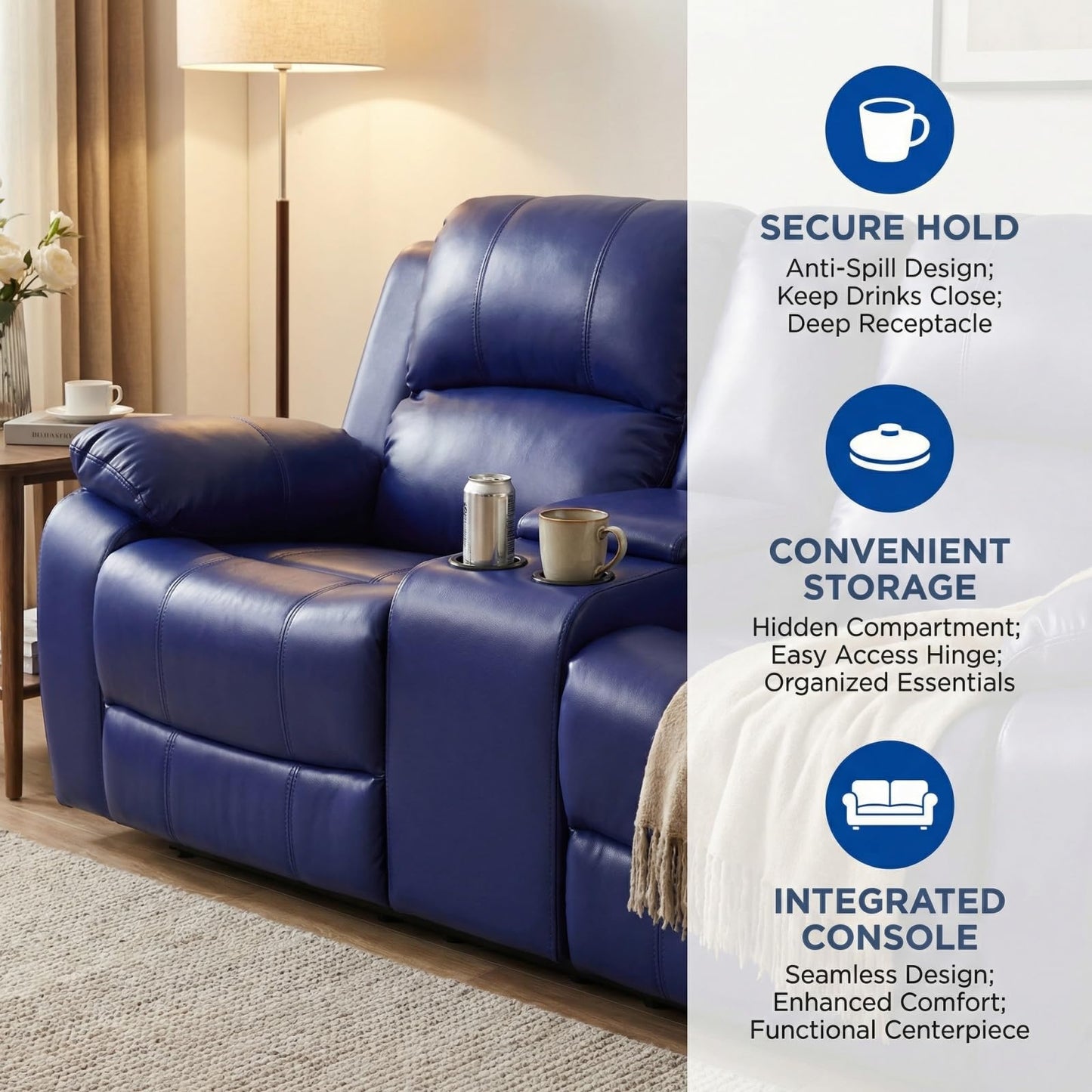Trygoal Leather Recliner Sofa Set, Living Room Furniture Set, Adjustable Backrest Reclining Loveseat Sofa & Manual Recliner Chair, Comfortable Reclining Seats for Home Theater, Apartment, Dark Blue