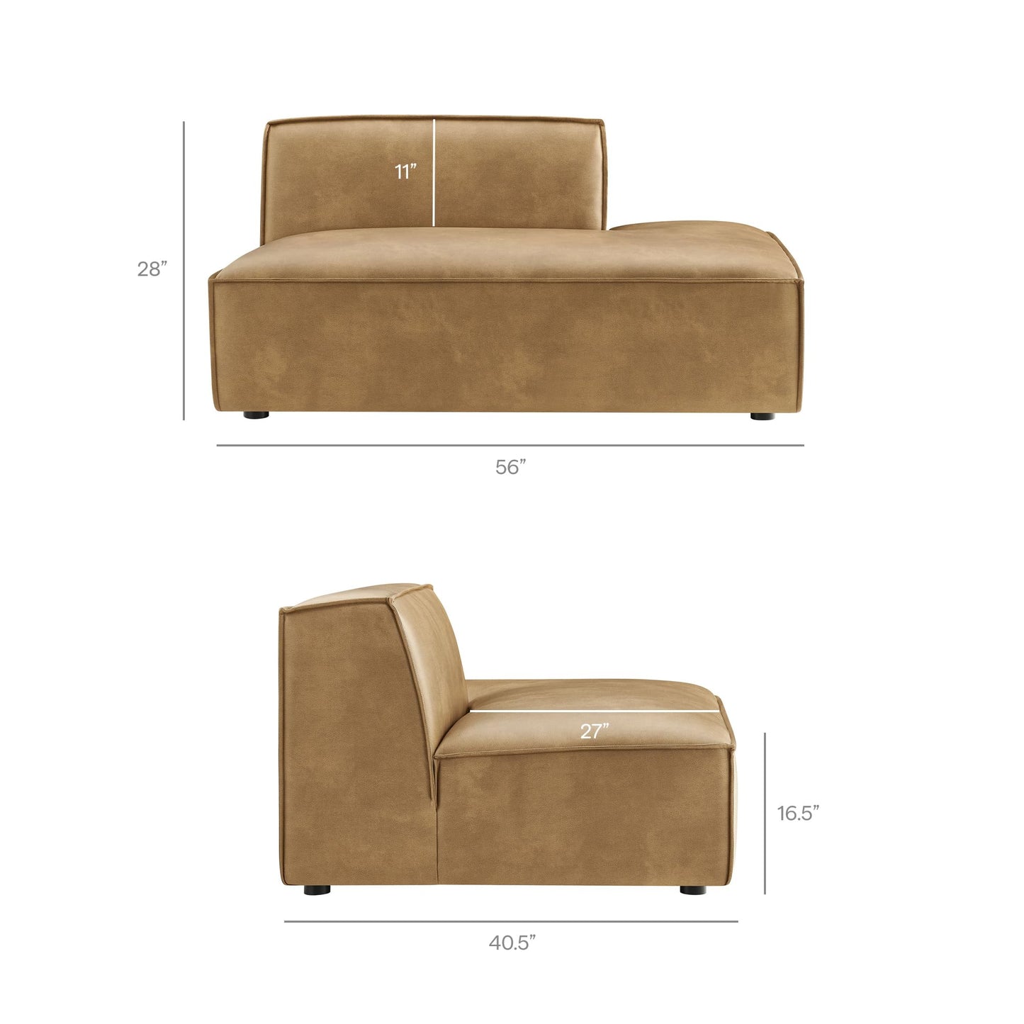 Modway Restore Faux Leather 4-Piece Modular L-Shaped Armless Sectional Sofa in Toast – Low Profile Vegan Leather Couch with Coil Seat Support and French Piping