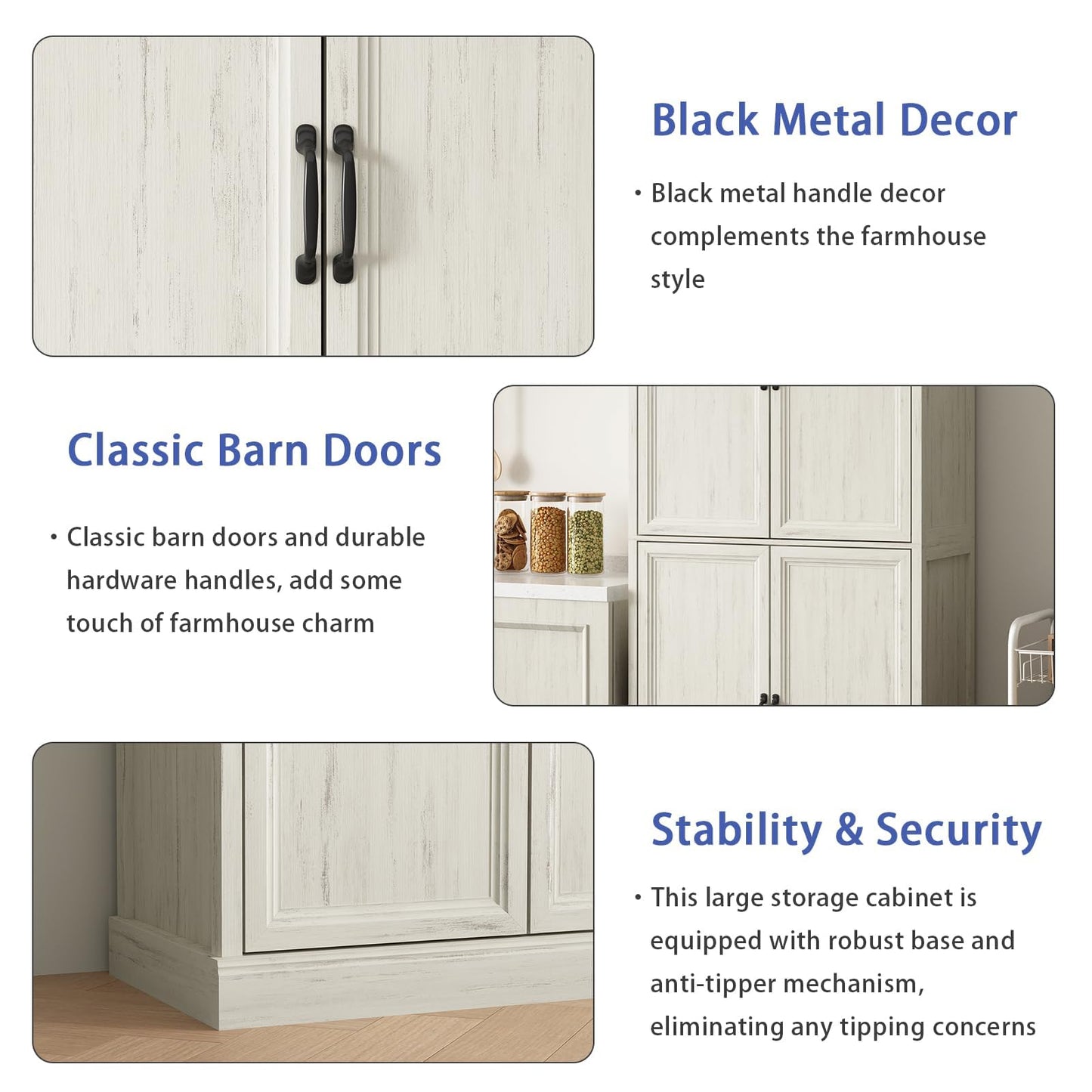 Tradare 71'' Tall Pantry Cabinet, Farmhouse Kitchen Pantry Storage Cabinet with Barn Door and Adjustable Shelves, Rustic White Wood Freestanding Cupboard for Kitchen, Dining Room