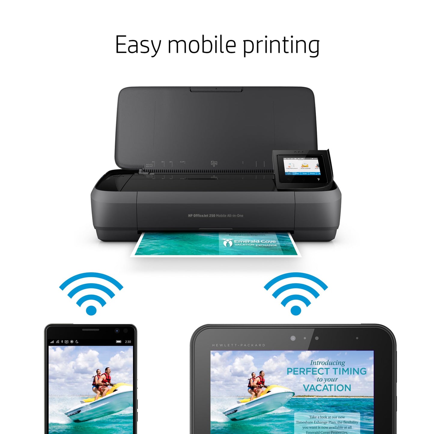HP OfficeJet 250 Wireless Mobile Printer, Scanner, Copier - Black, Battery Included (CZ992A)