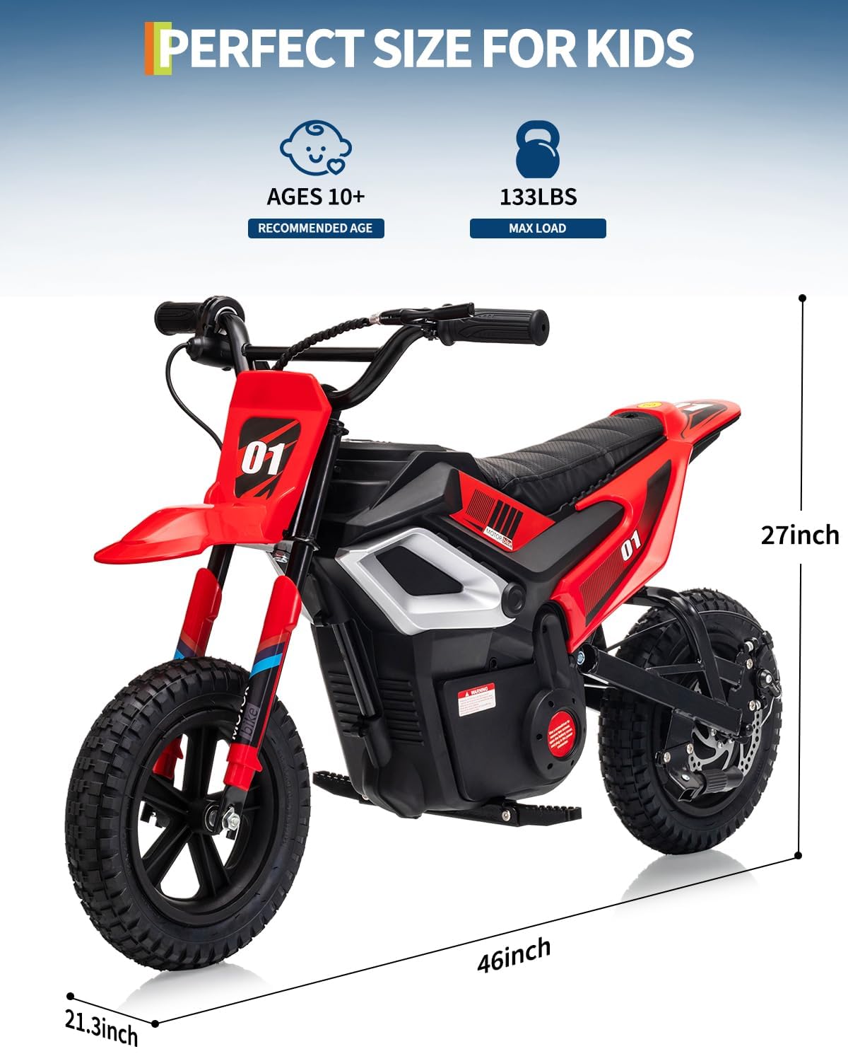 GarveeLife Electric Dirt Bike for Teens, 12" Fat Tire 350W Electric Motorcycle with 24V Battery, 14MPH Top Speed, 130 LBS Max Load, Mini Dirtbike for Kids, Mountain Off-Road Bike Fit Age 10+