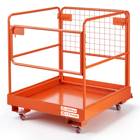 VEVOR Forklift Man Basket, 36.6 x 36.6 Inch Forklift Safety Cage with 4 Wheels, 1200 lbs Capacity Heavy Duty Work Platform, Collapsible Lift Basket Safety Set, for Most Aerial Jobs Lifting Loader
