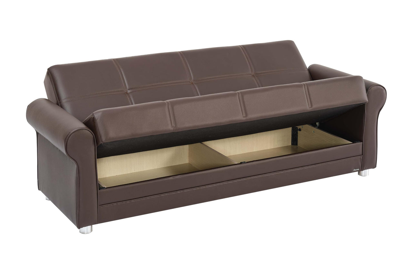 Ottomanson Convertible Sofa Bed Futon Couch with Hidden Storage & Click-Clack Sit-Sleep Conversion – Firm Support Sleeper Sofa for Living Room, Apartment & Guest Room, Brown
