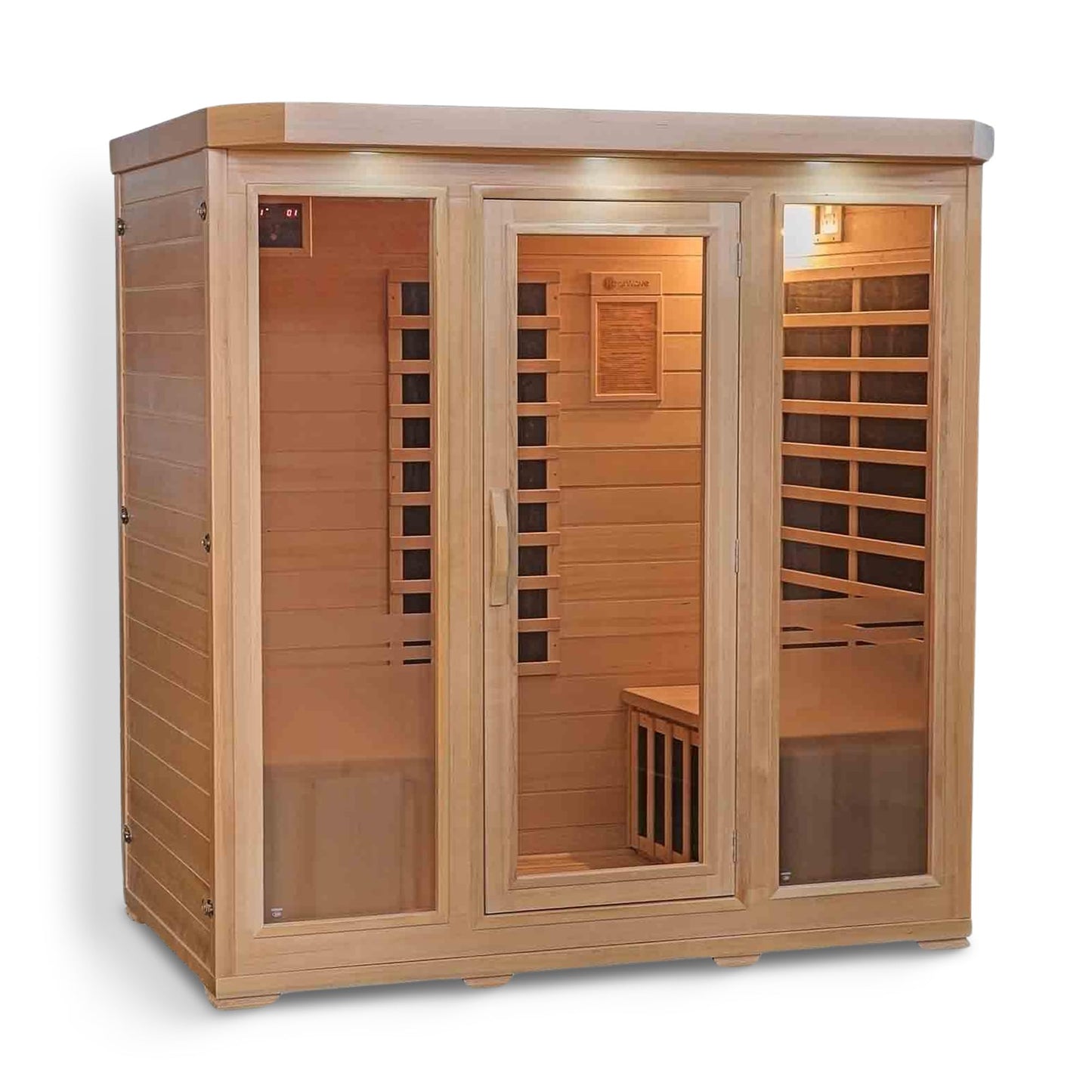 Heat Wave Sonoma 4 Person Infrared Sauna for Home - Thick Hemlock Interior with Chromotherapy Light & 9 Carbon Infrared Heaters for Energy-Efficient, Low EMF Infrared Sauna Relaxation