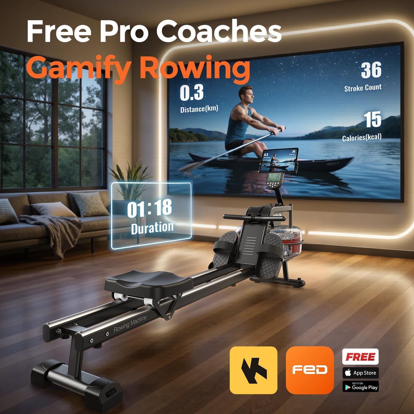 YOSUDA Water Rowing Machines for Home Use- Foldable Rower Machine 400LBS Weight Capacity with Dedicated Monitor & Bluetooth APP, Comfortable Seat