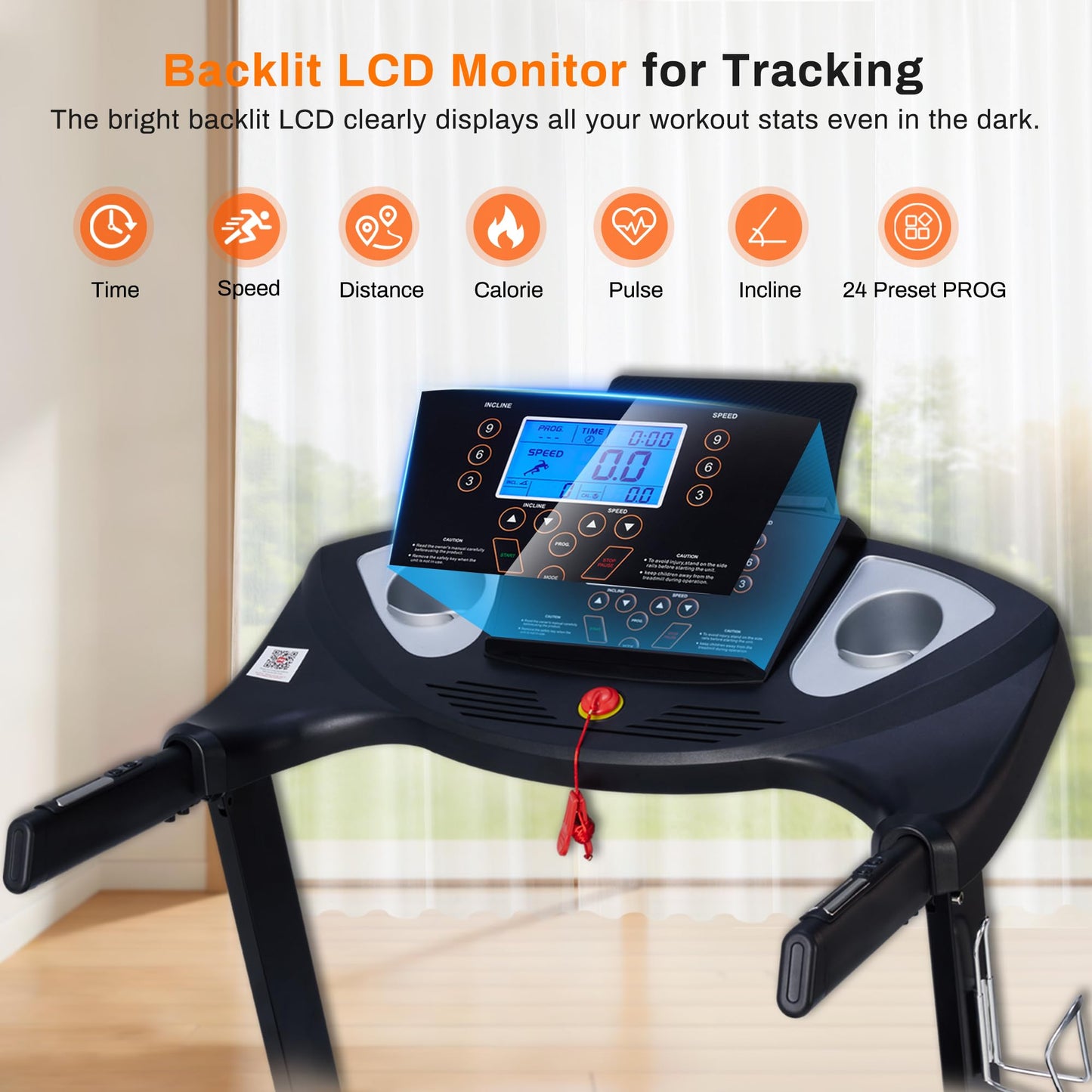 Treadmill for Home, 15-Level Auto Incline, 18" Wide Running Belt, 10 MPH