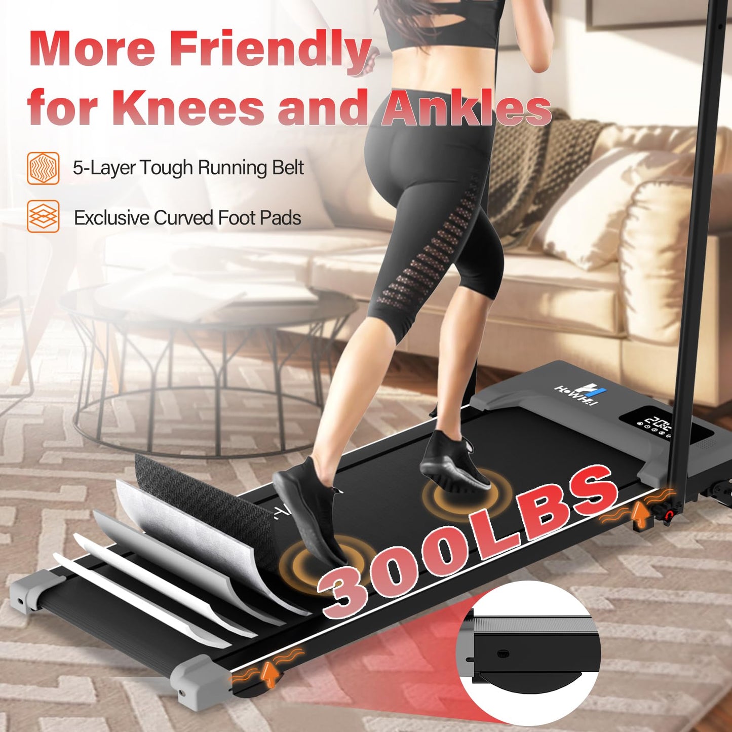 HOWHAI Walking Pad, Treadmill with Incline, Brushless 2 in 1 Foldable Under Desk Portable Treadmills for Home/Office with App, Bluetooth Music, Remote Control & LED Display (300lbs Capacity)