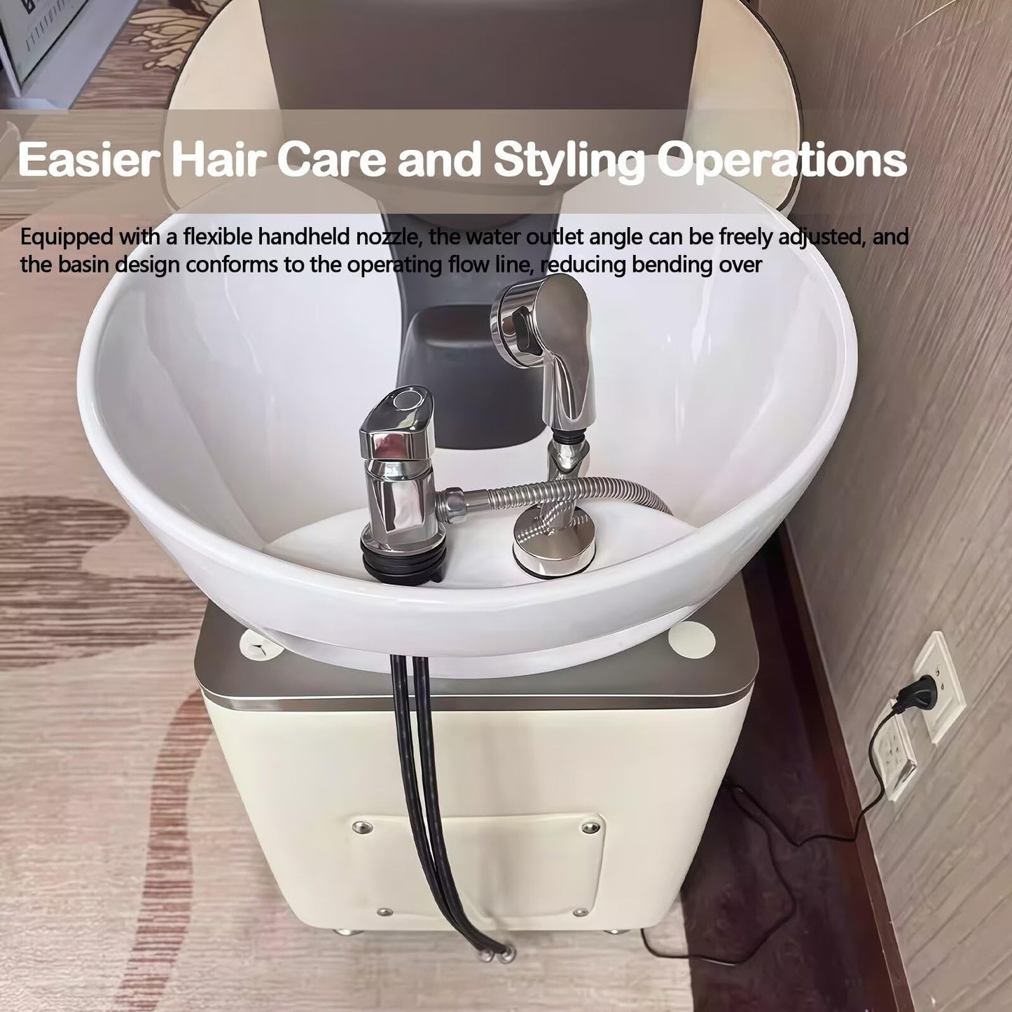 HHEvergreenEnsemble Salon Shampoo Bowl - Backwash Unit Set with Electric One-Button Adjustment, Shampoo Chair Includes High-End Luxury Style, Round Ceramic Sink